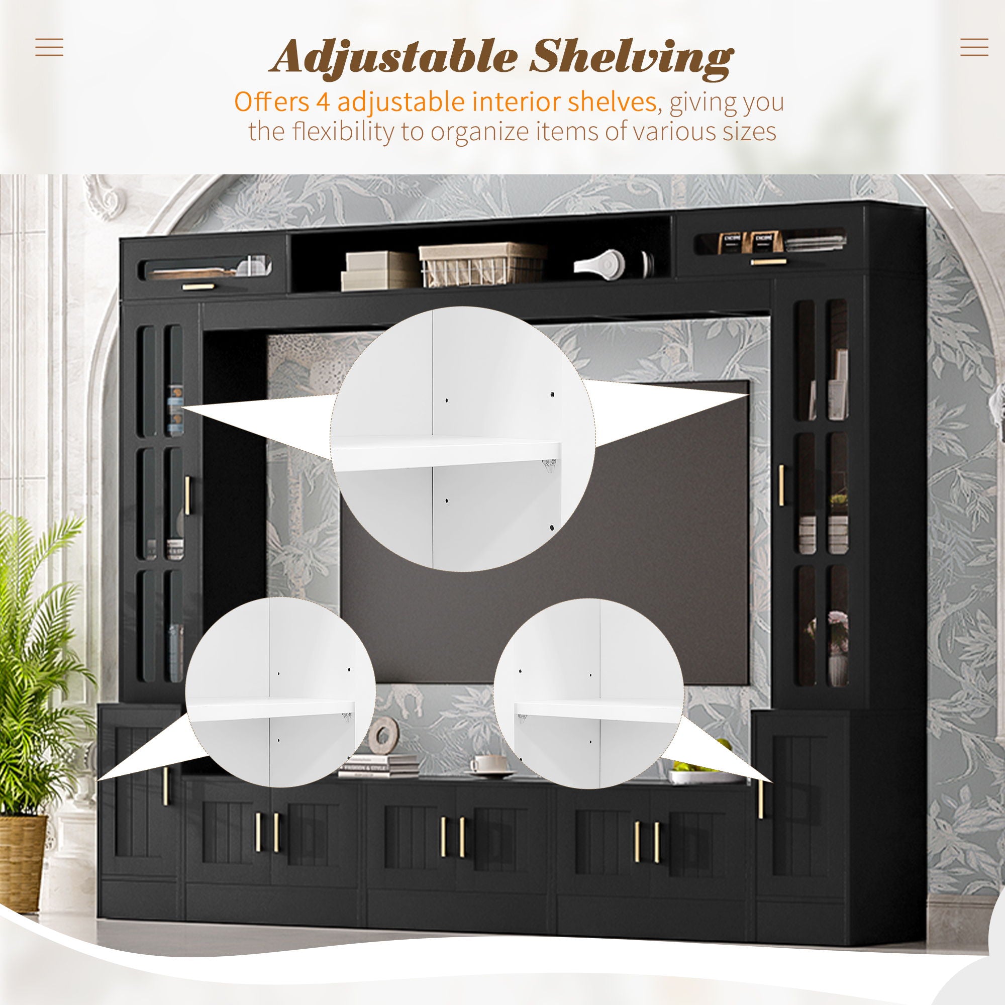 Wall Unit Entertainment Center With Bookshelves For TVs Up To 80"