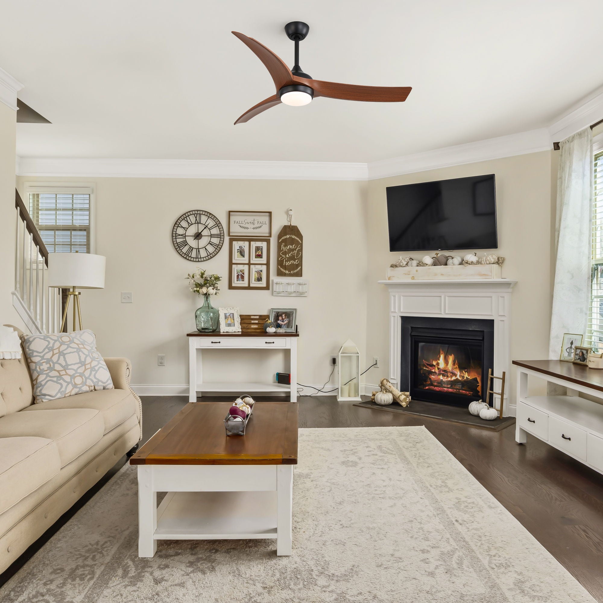 Ceiling Fan With 3 Blades, Remote Control Reversible DC Motor, Dimmable Light, And 1H / 4H / 8H Timer - Black