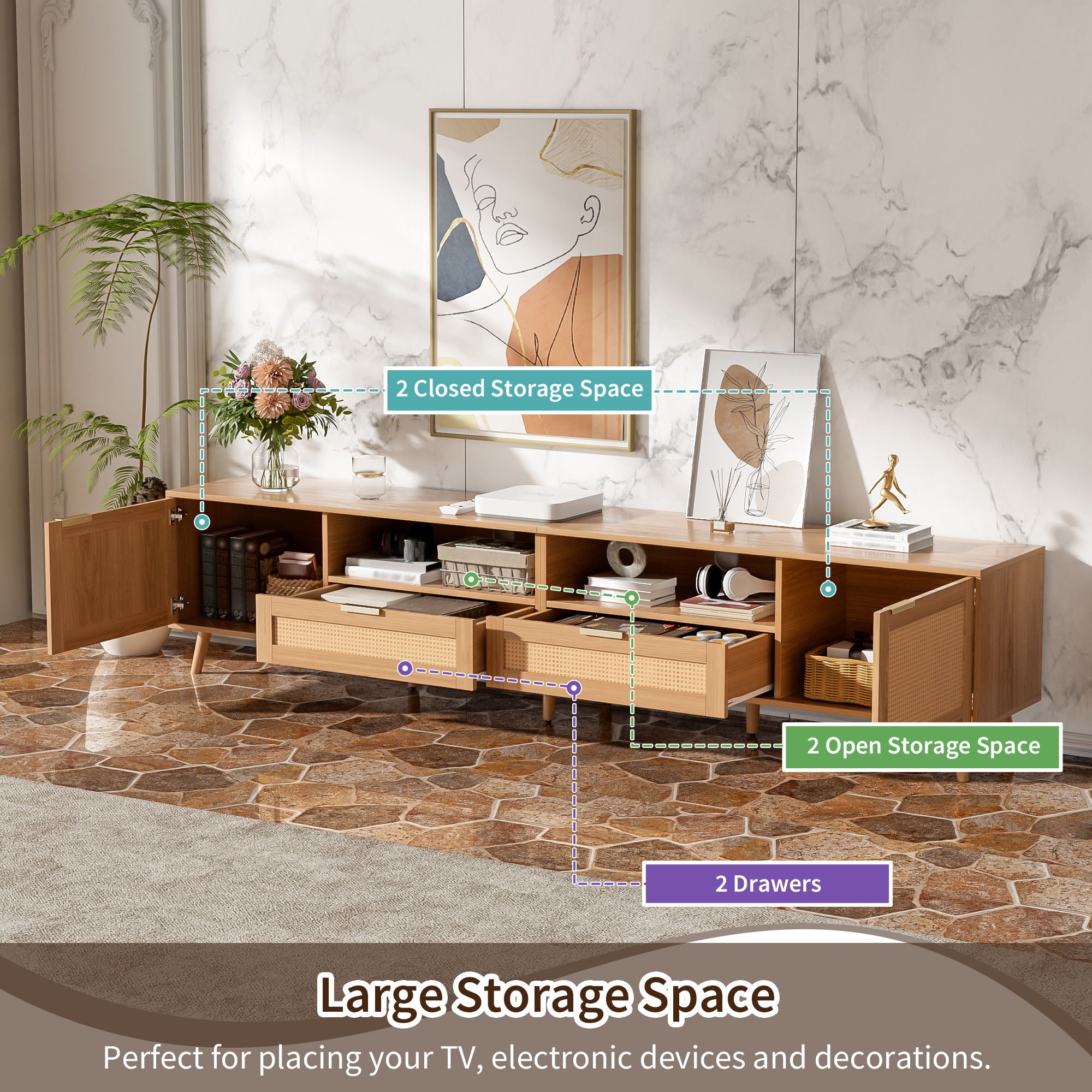 TV Stand, Media Console With Cable Management