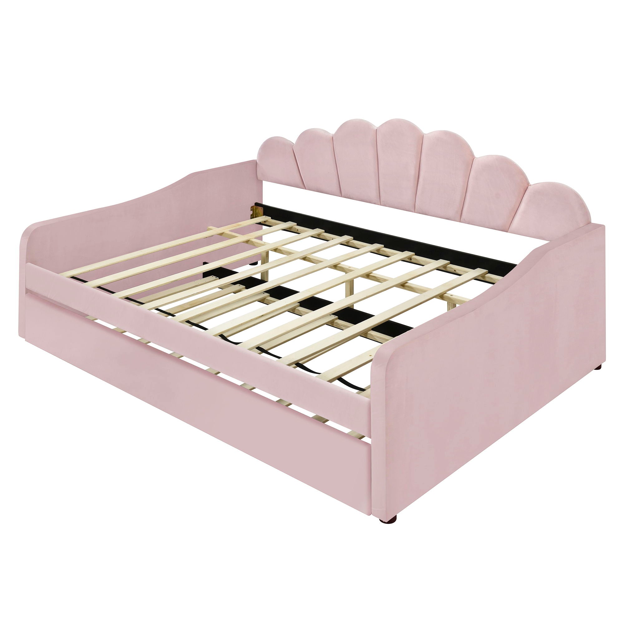 Upholstery Daybed Frame With Shell Shaped Backrest And Trundle