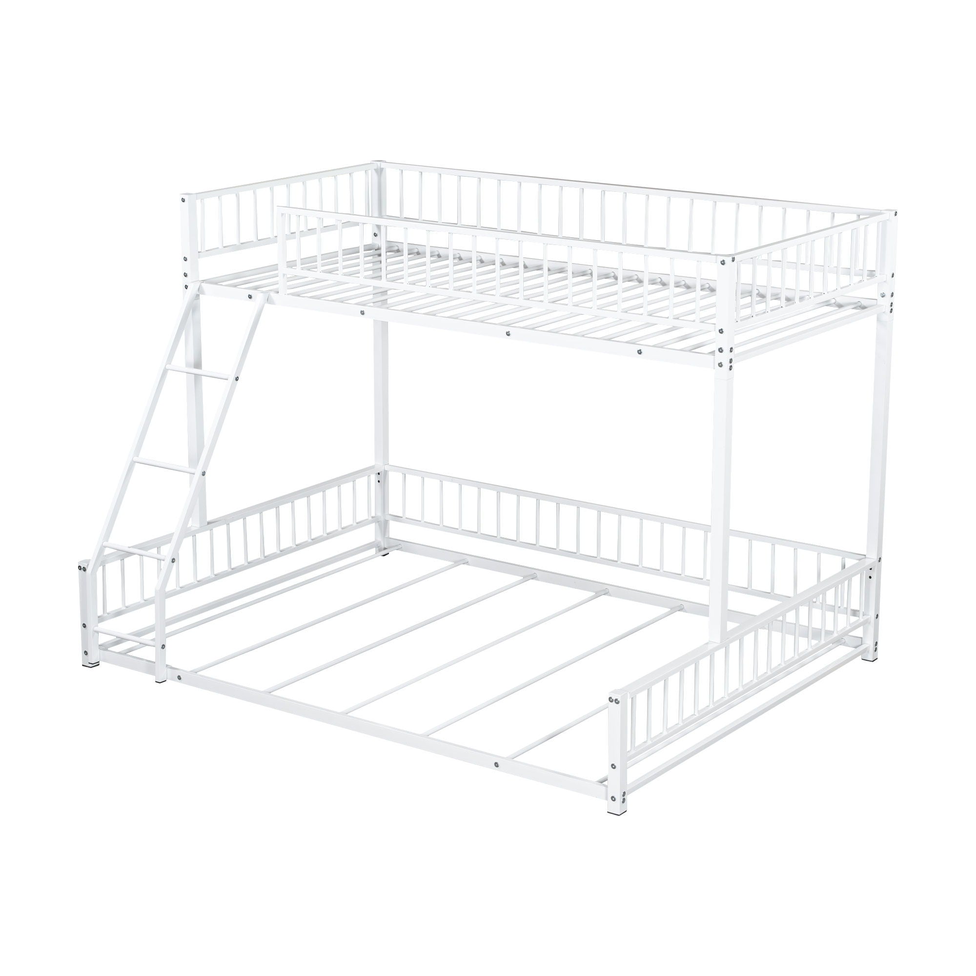 Bunk Bed Frame With Ladder And Safety Guardrails