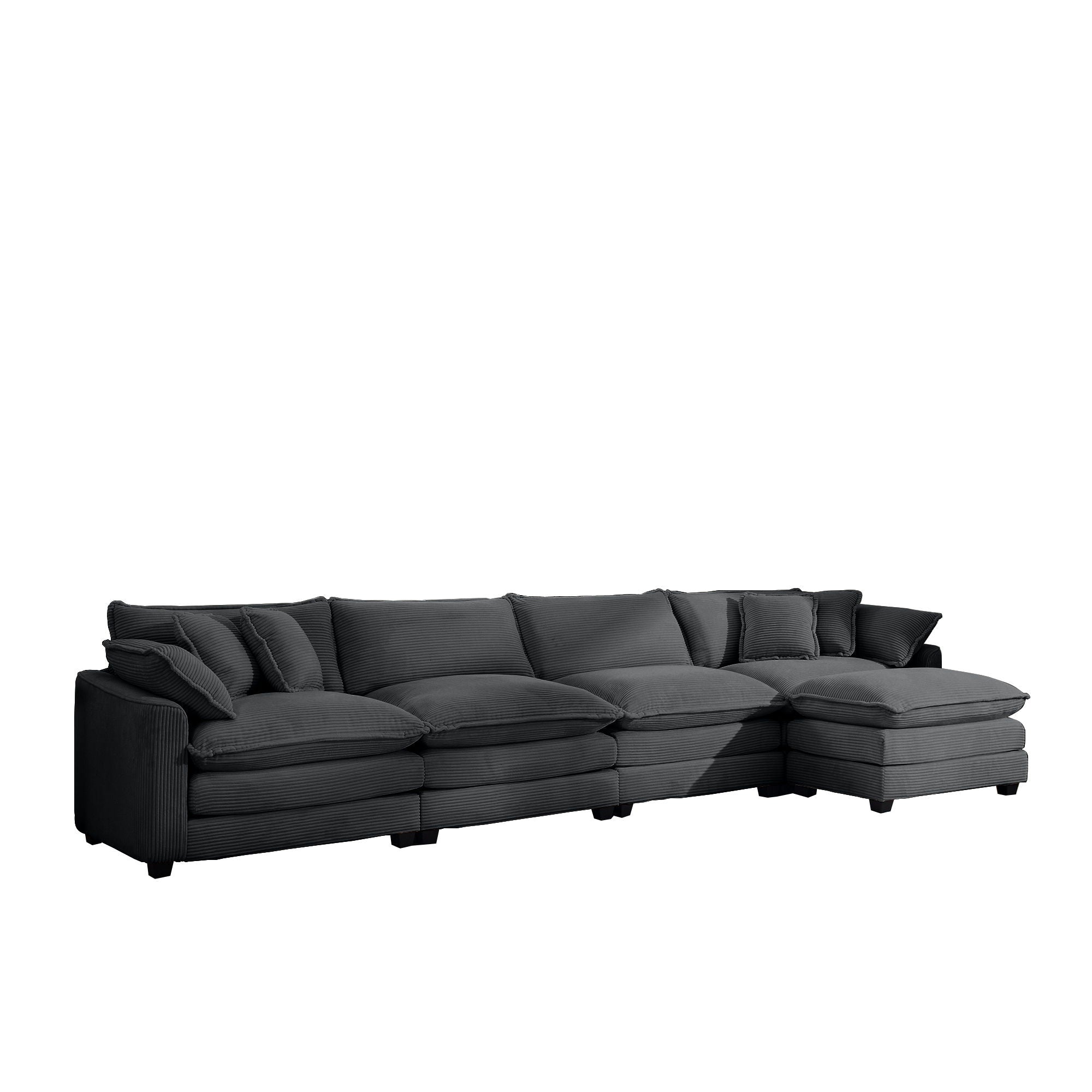 Modern Oversized Modular Cushion Sofa With Ottoman, Low Back, Deep Seating Sofa Set