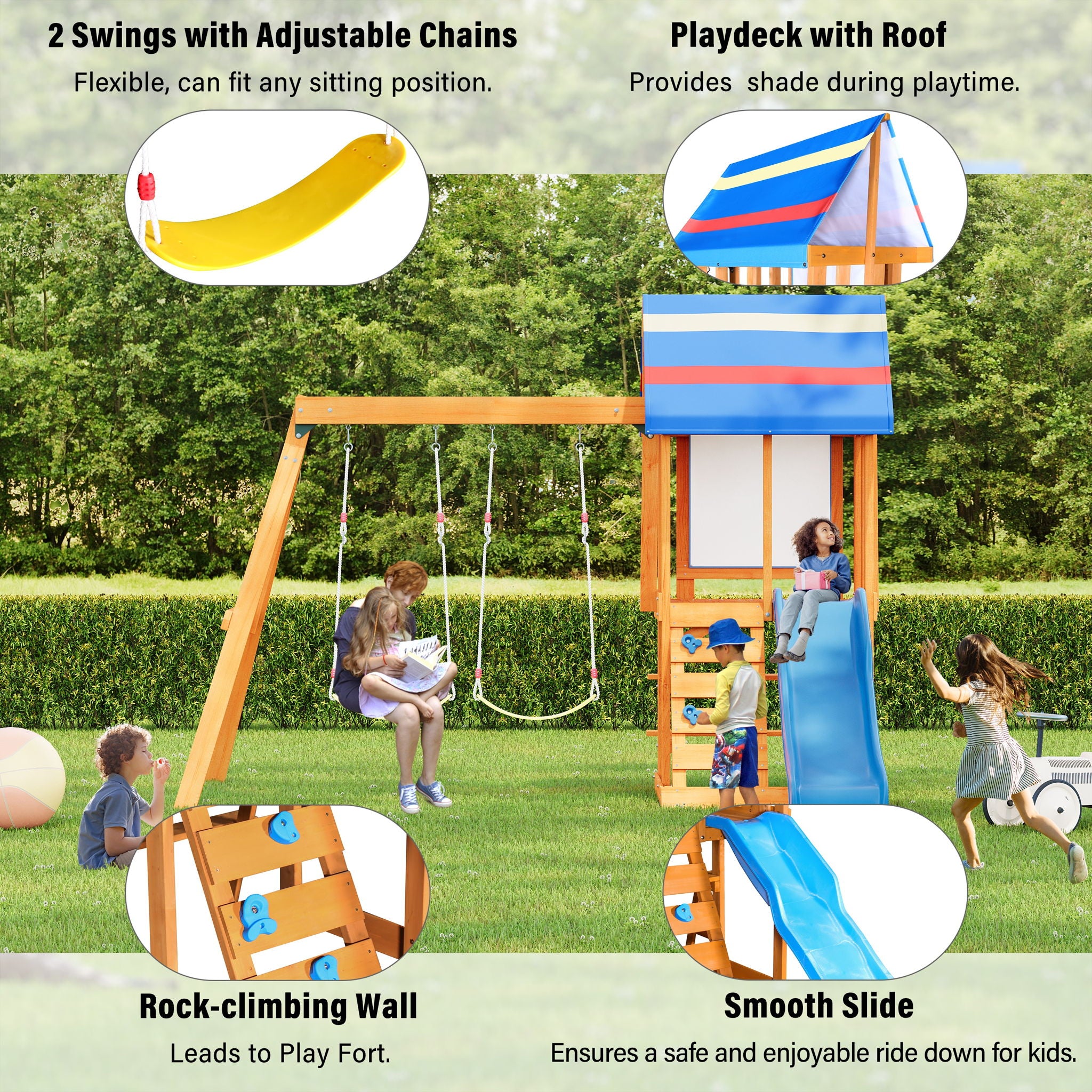 Children's Playset 3 In 1 With Slide, Swings, And Climber