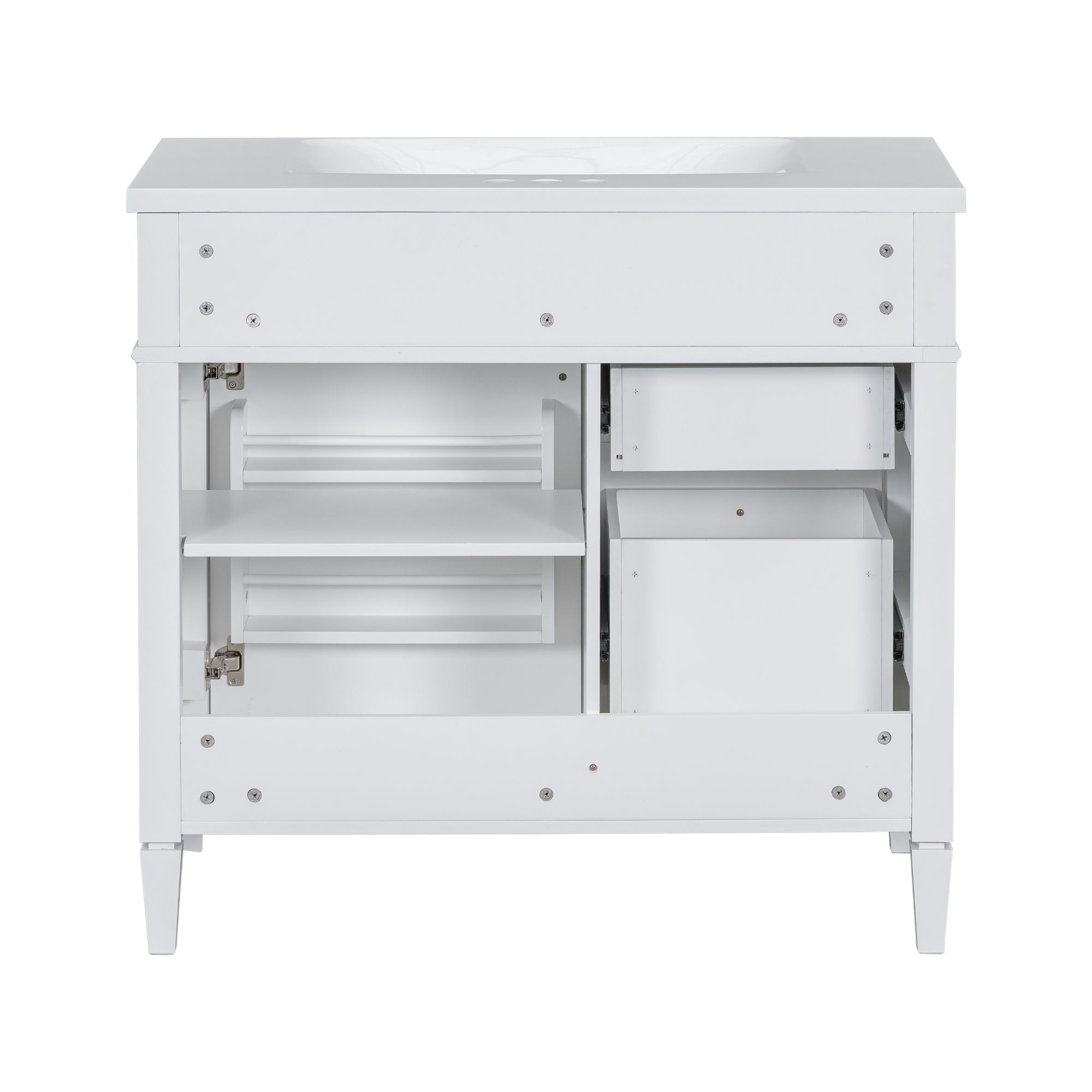 Bathroom Vanity With Top Sink, 2 Drawers And Tip Out Drawer, Rectangular Design