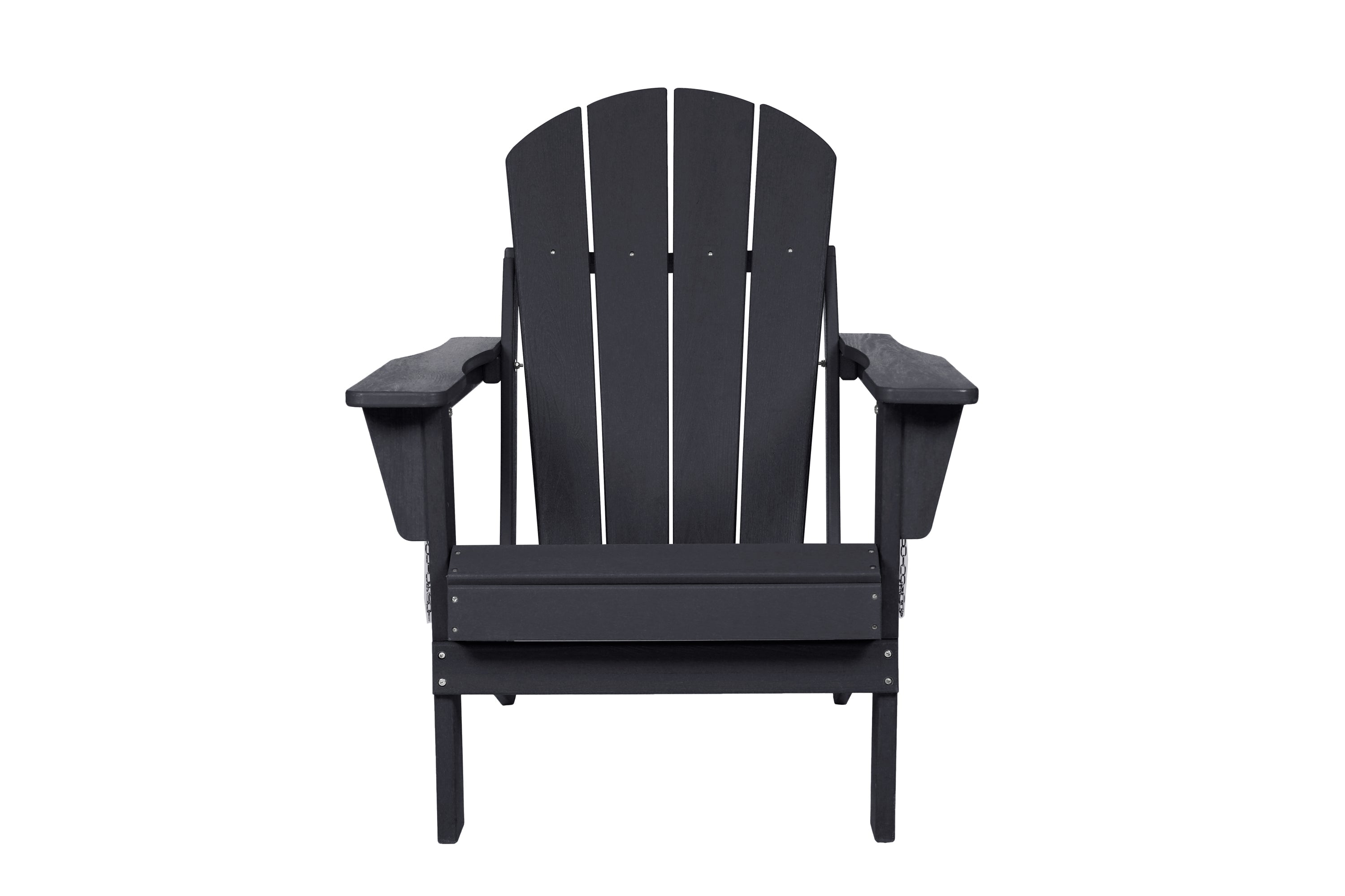Folding Adirondack Chair with Side Table, 3-Piece Adirondack Chair Set with Wood Texture, Black(includes 2 Chairs and 1 Table)