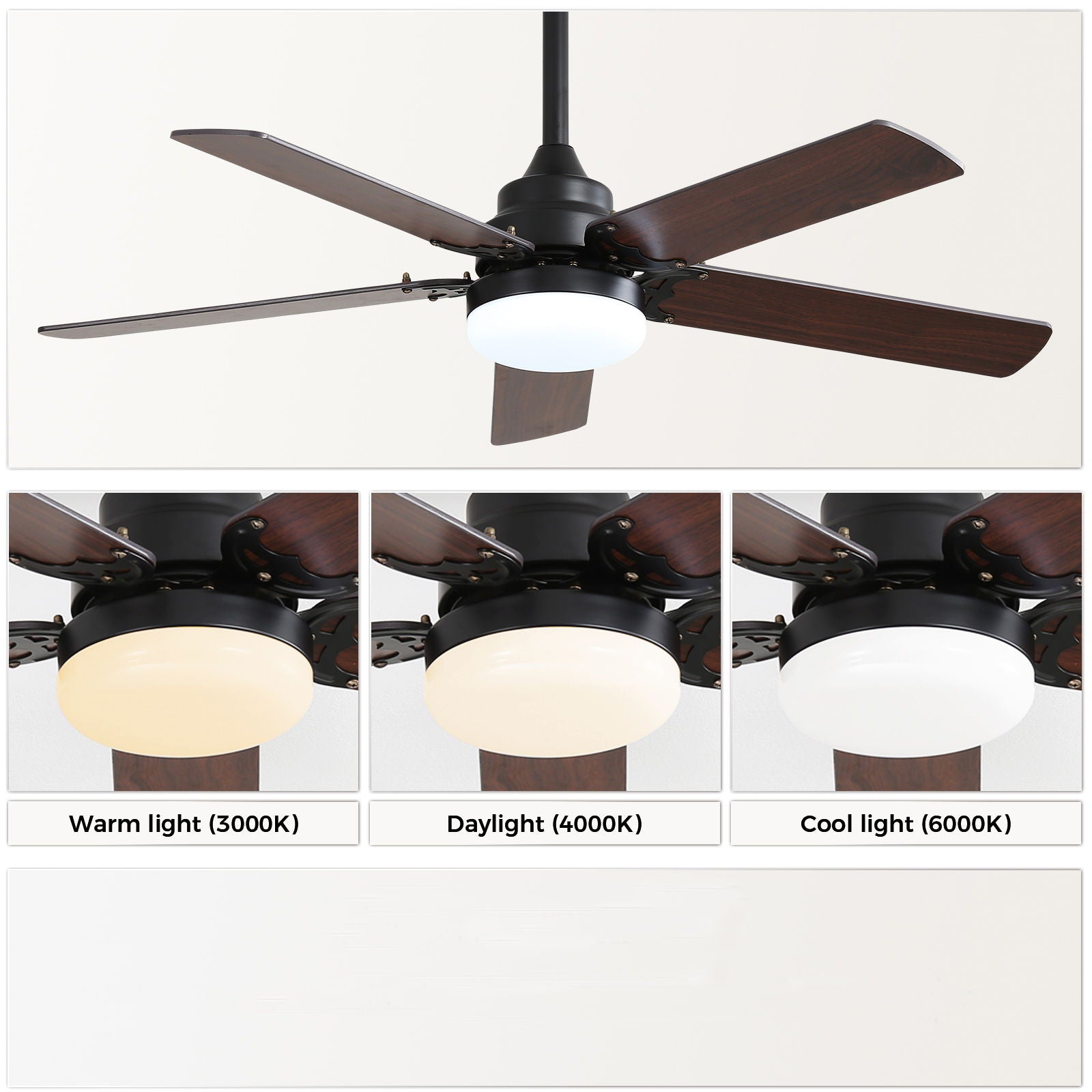Low Profile Ceiling Fan With Reversible DC Motor, Remote Control, LED Light - Black