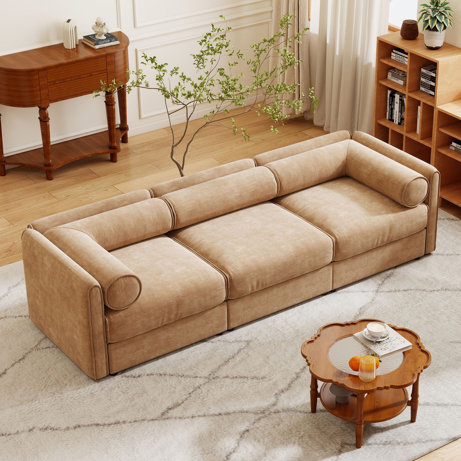 Stylish Chenille Sofa With Storage Seat And Cylindrical Backrest - Best Buy Furniture