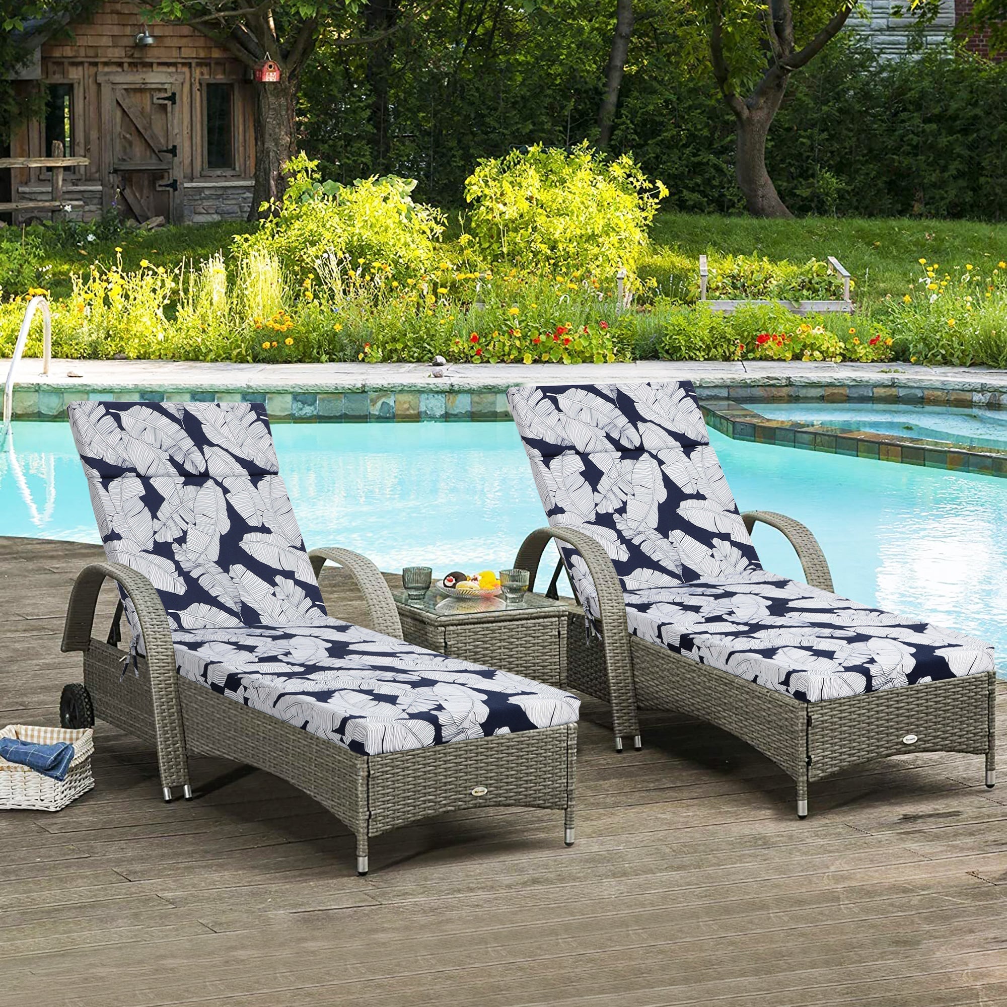 2-Piece Indoor/Outdoor Chaise Lounge Chair Cushion Set with Ties