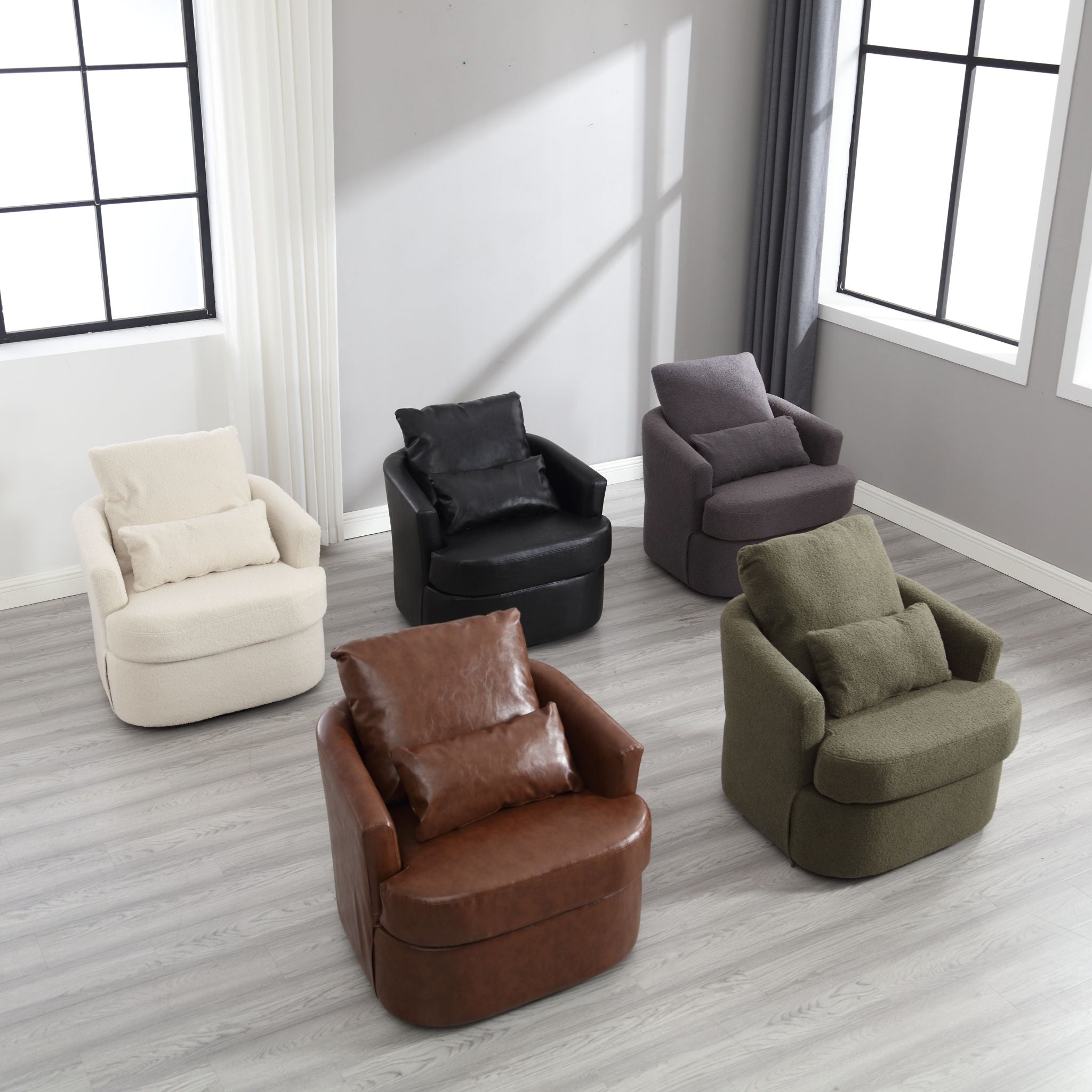 Modern Barrel Comfy Round Accent Sofa Chair, 360 Degree Swivel