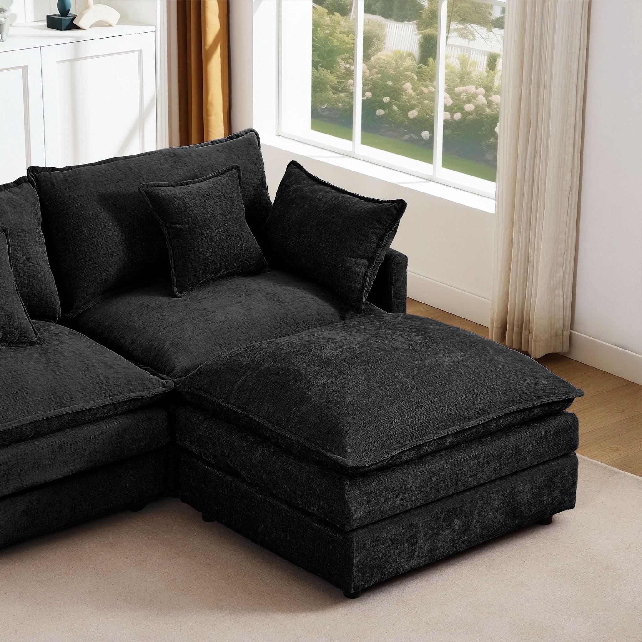 Modular L-Shaped Sectional Sofa With Movable Ottoman
