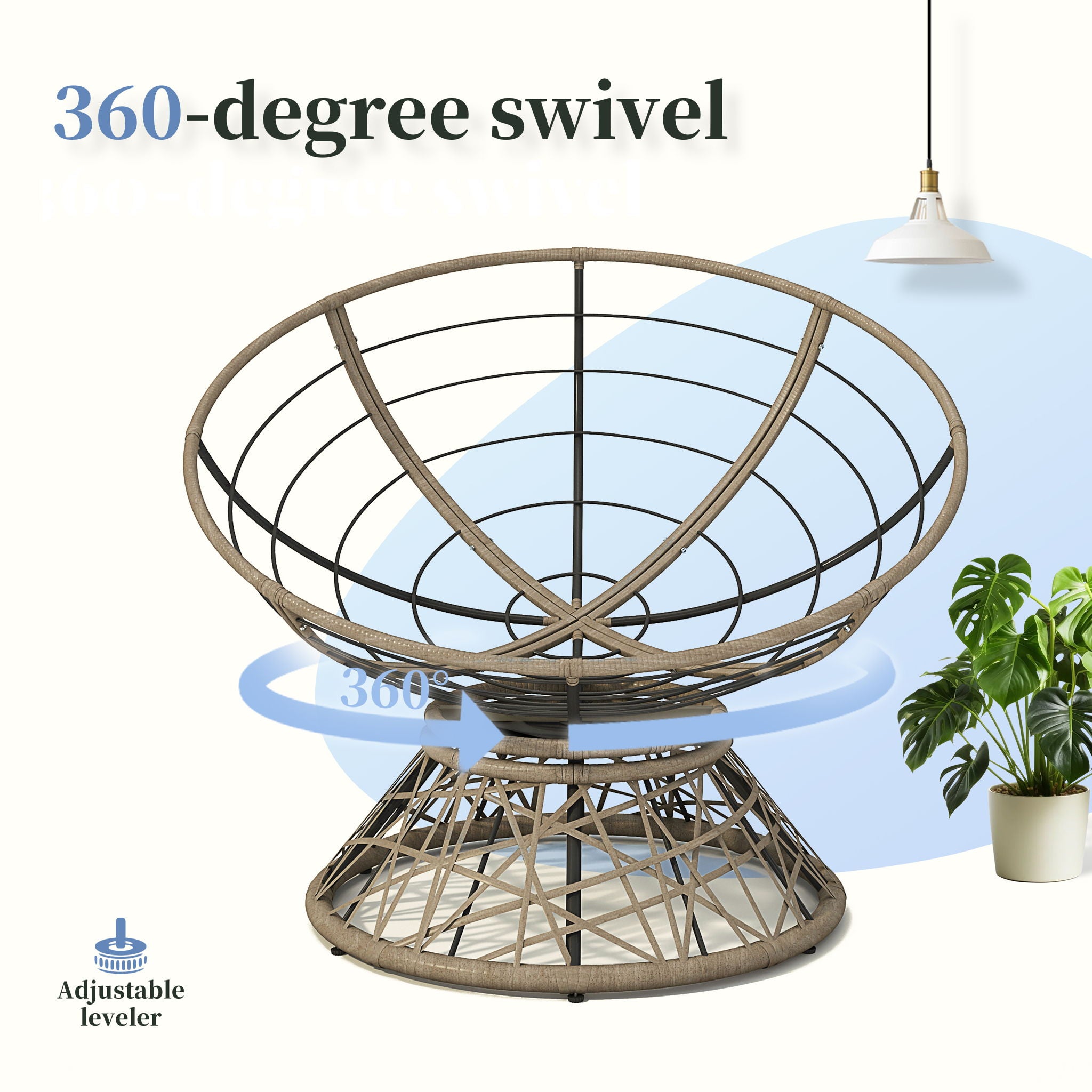 Ergonomic Wicker Chair With Cloud Thick Density Cushion, 3 Proof Cover High Capacity Iron Frame Fluid 360° Swivel