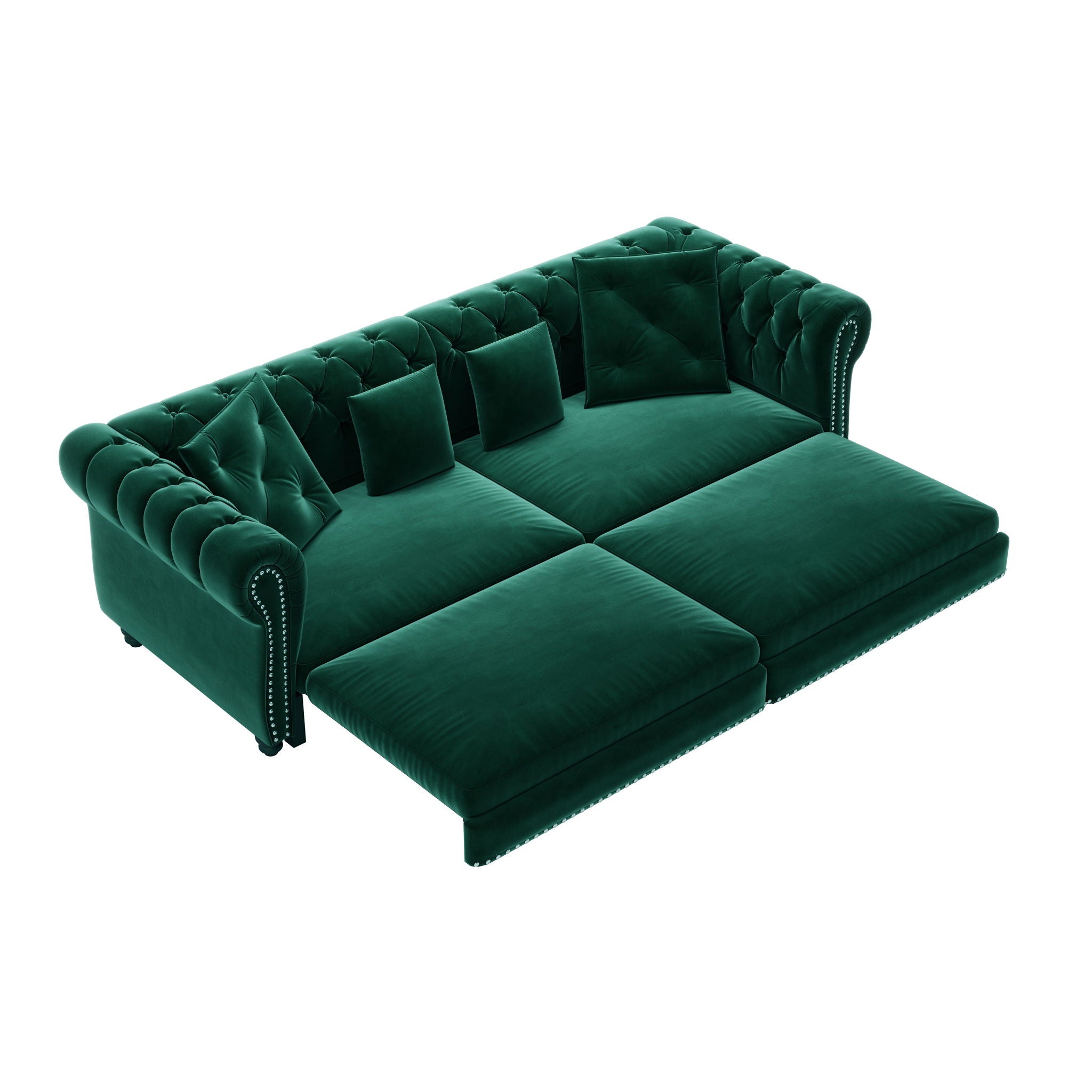 3 In 1 Pull Out Sofa Bed, Convertible Sleeper Sofa Bed, 3 Seater Sofa With Movable Ottoman - Green