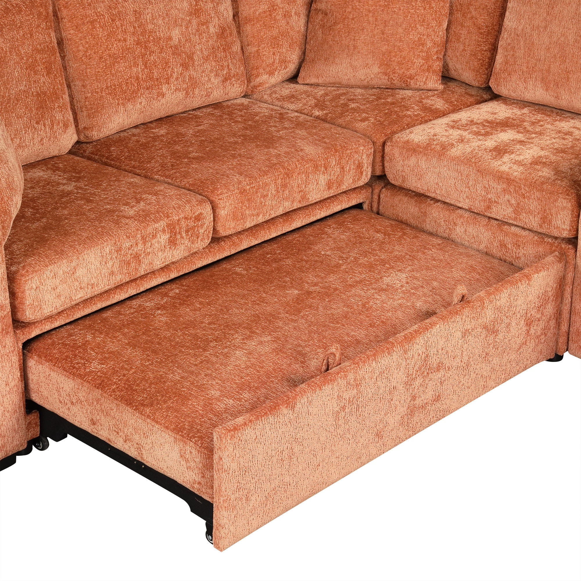 Modular L-Shaped Sectional Sofa Bed With Pull-Out Sleeper, Cup Holders, And Storage