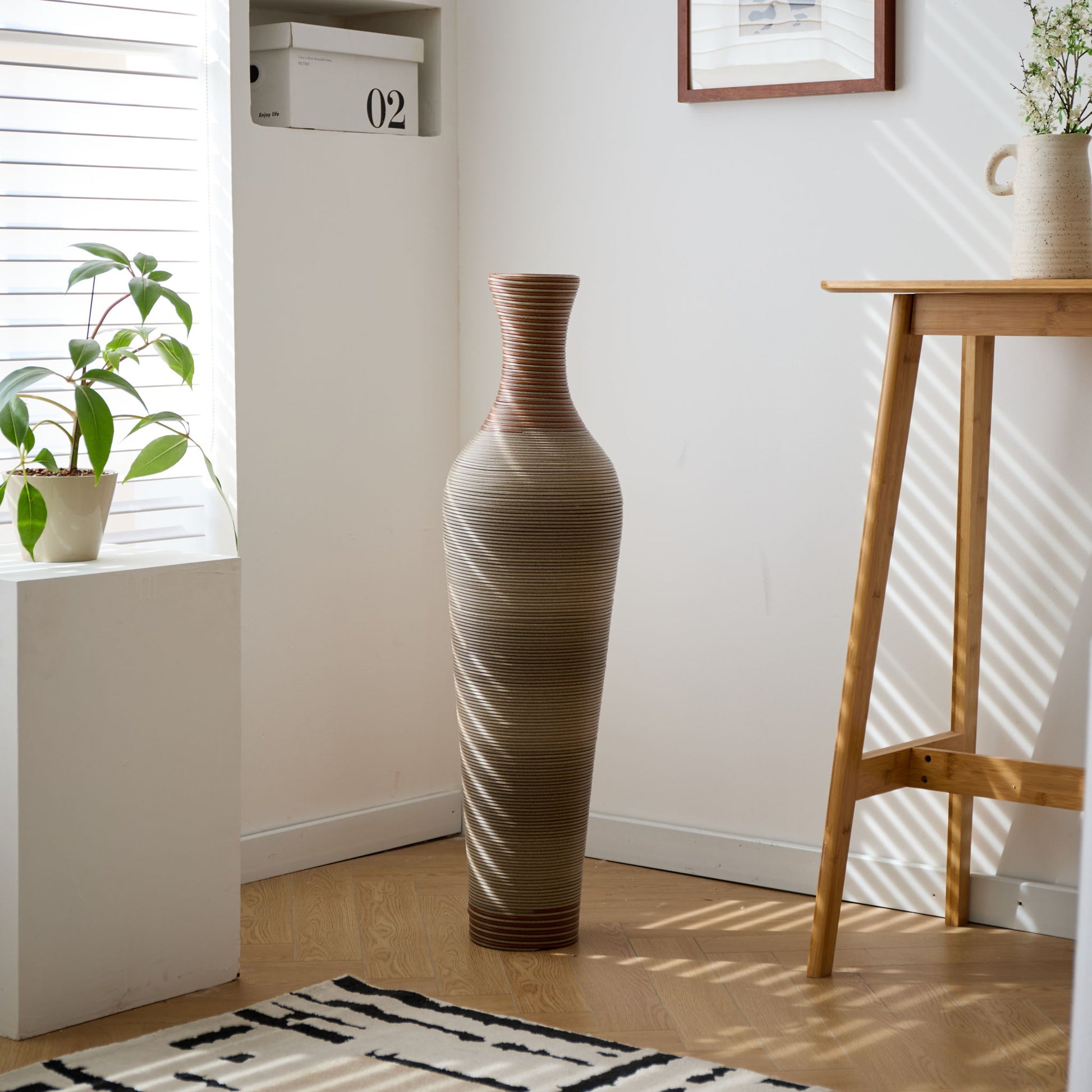 Tall Vase - Brown Decorative Floor Vase, Classic Neat Floor Vase Tall Freestanding Flower Holder, Artificial Rattan Vase, Floor Vase, Flower Holder For Home Decor - Gray - Best Buy Furniture