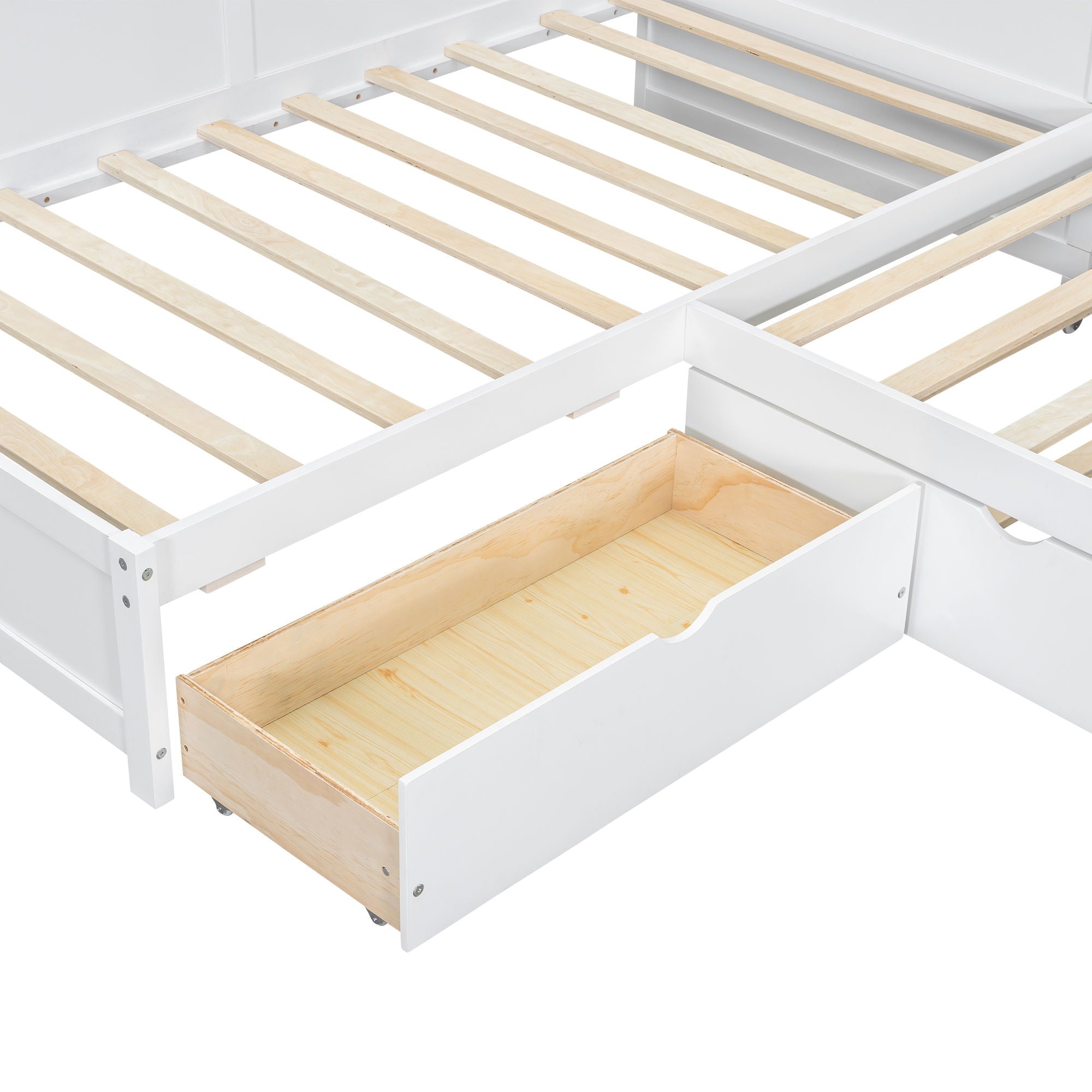 L Shaped Platform Bed With Trundle And Drawer