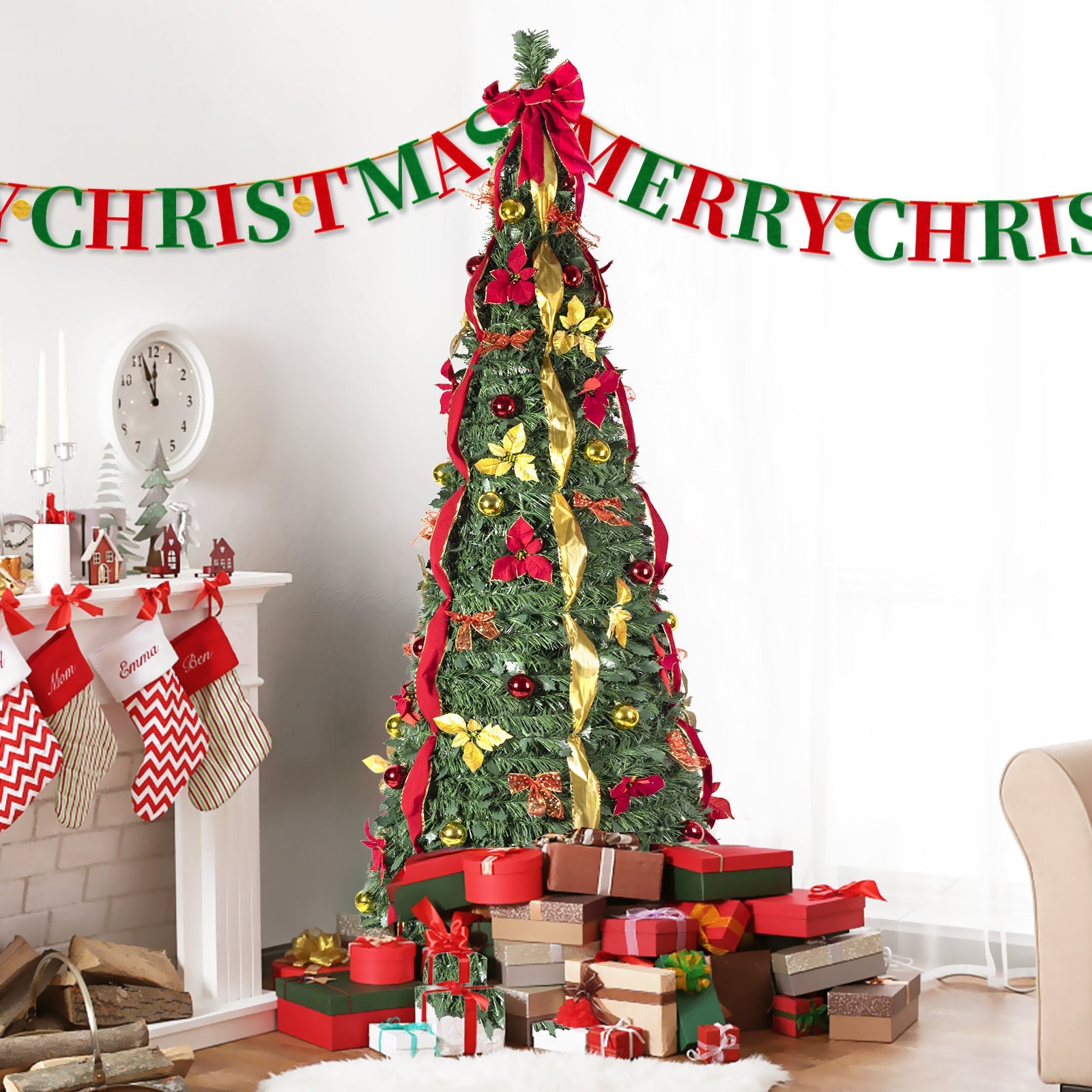 7.5FT-The-Fully-Decorated-Pop-Up-Christmas-Tree-Christmas-Tree