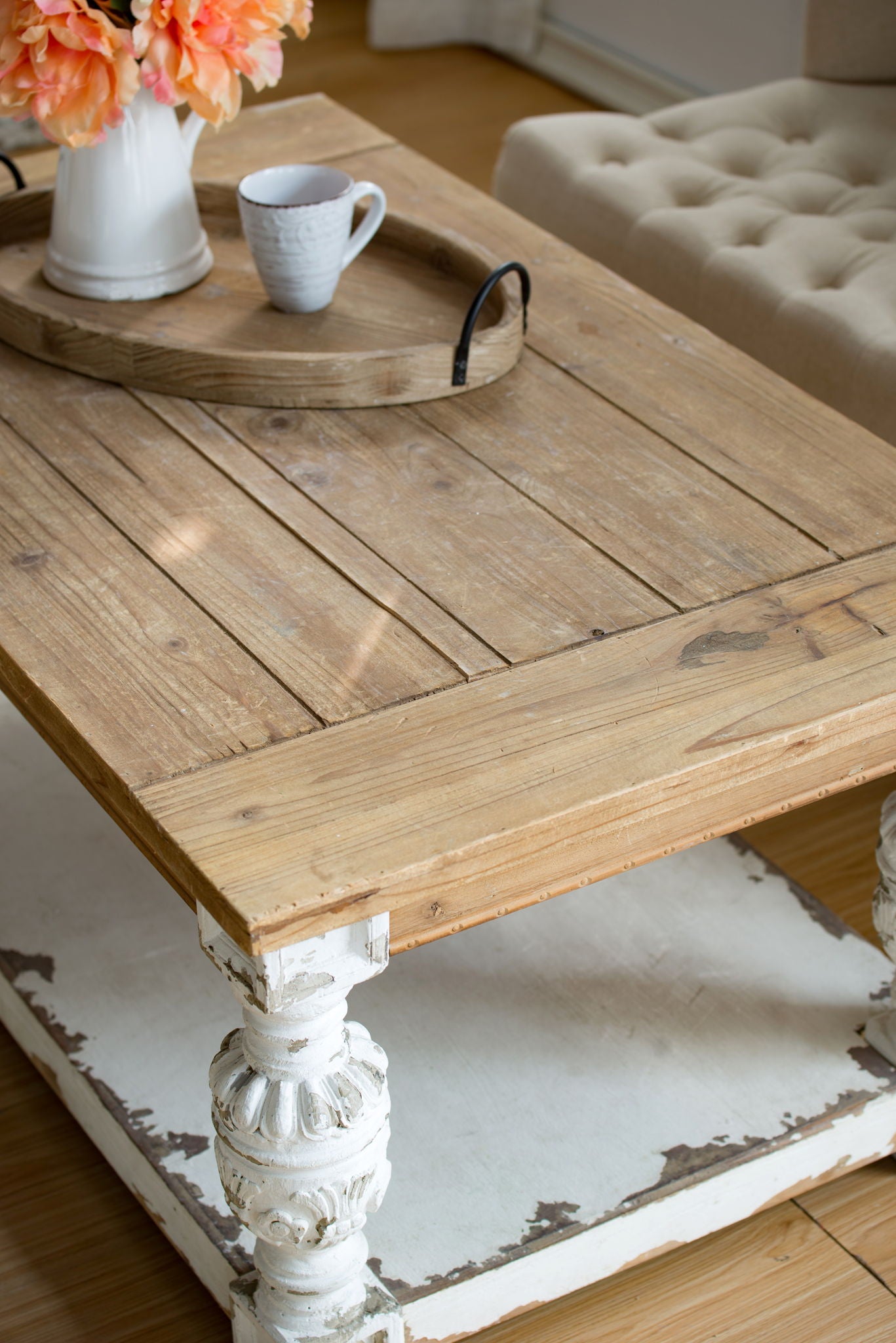 Rectangle Coffee Wooden Coffee Table, French Country Coffee Table - Brown / Antique White - Best Buy Furniture
