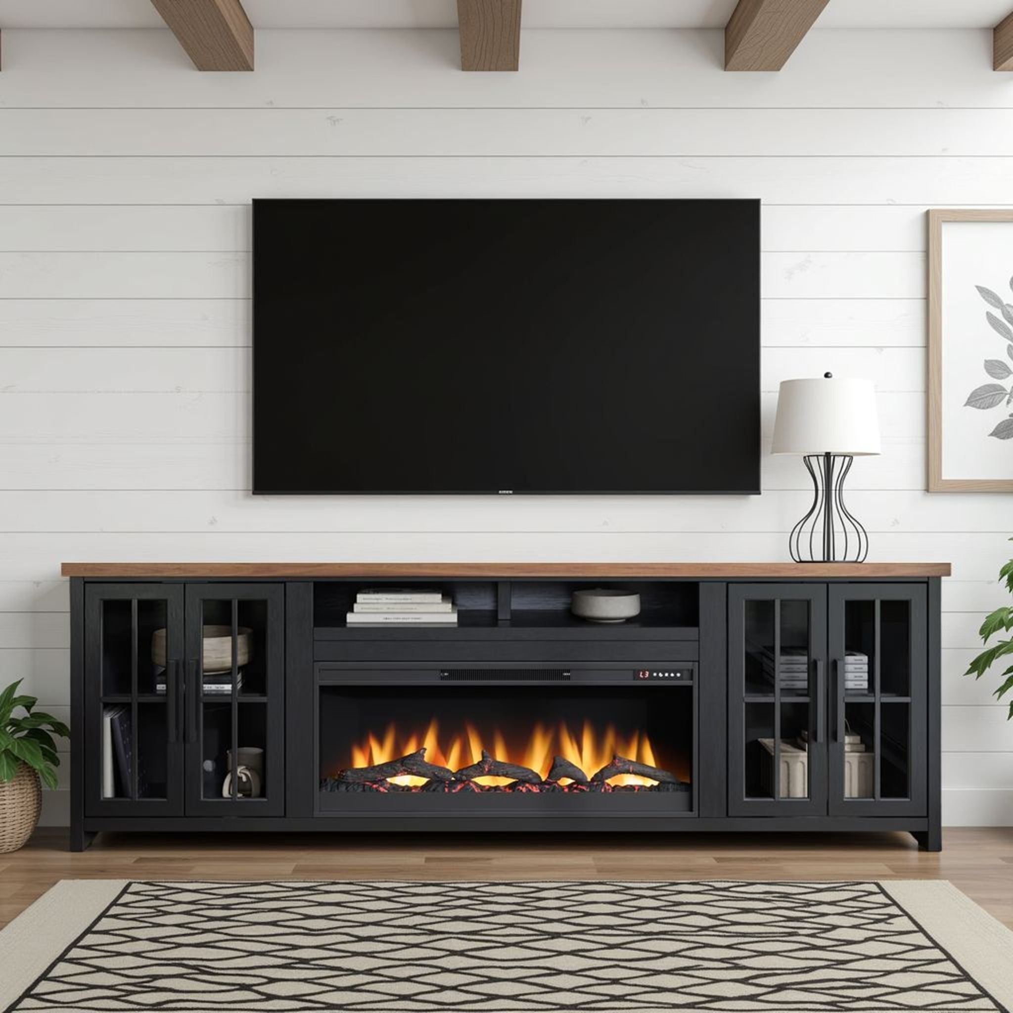 Essex - Fireplace TV Stand Console For TVs Up To 100" - Black, Whiskey