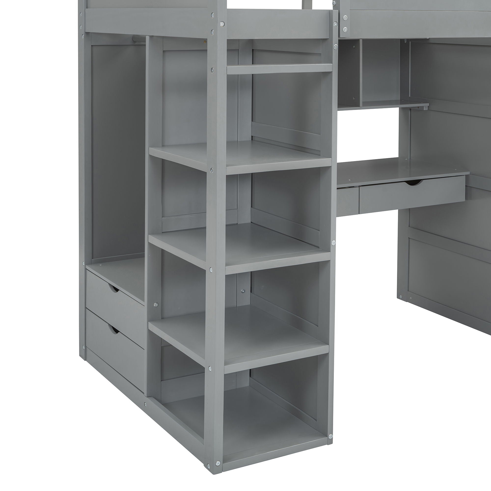 Loft Bed With Desk, Wardrobes, 4 Drawers And 4 Shelves
