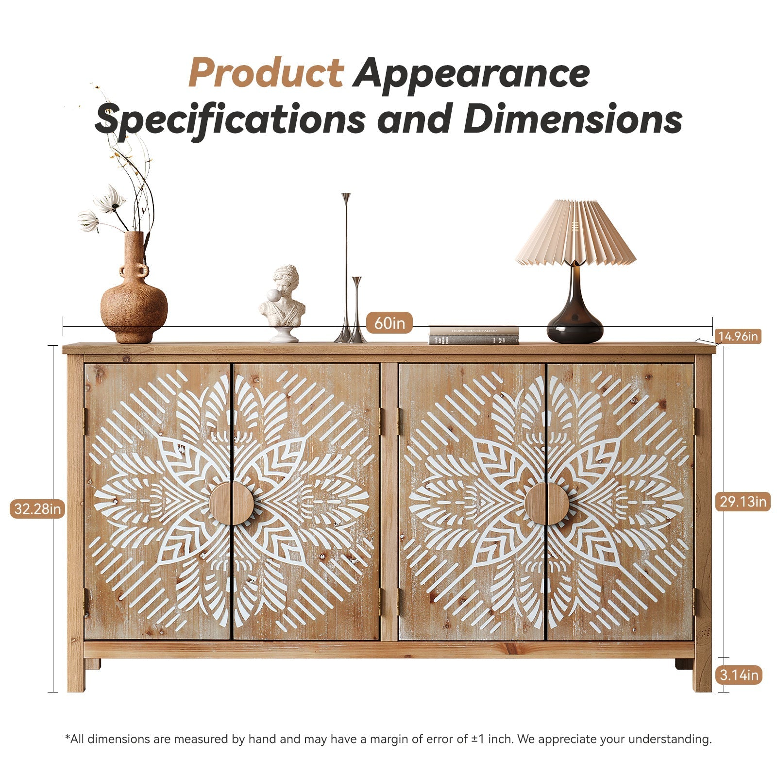 60" Wood Accent Cabinet with 4 Doors Brown and Antique White