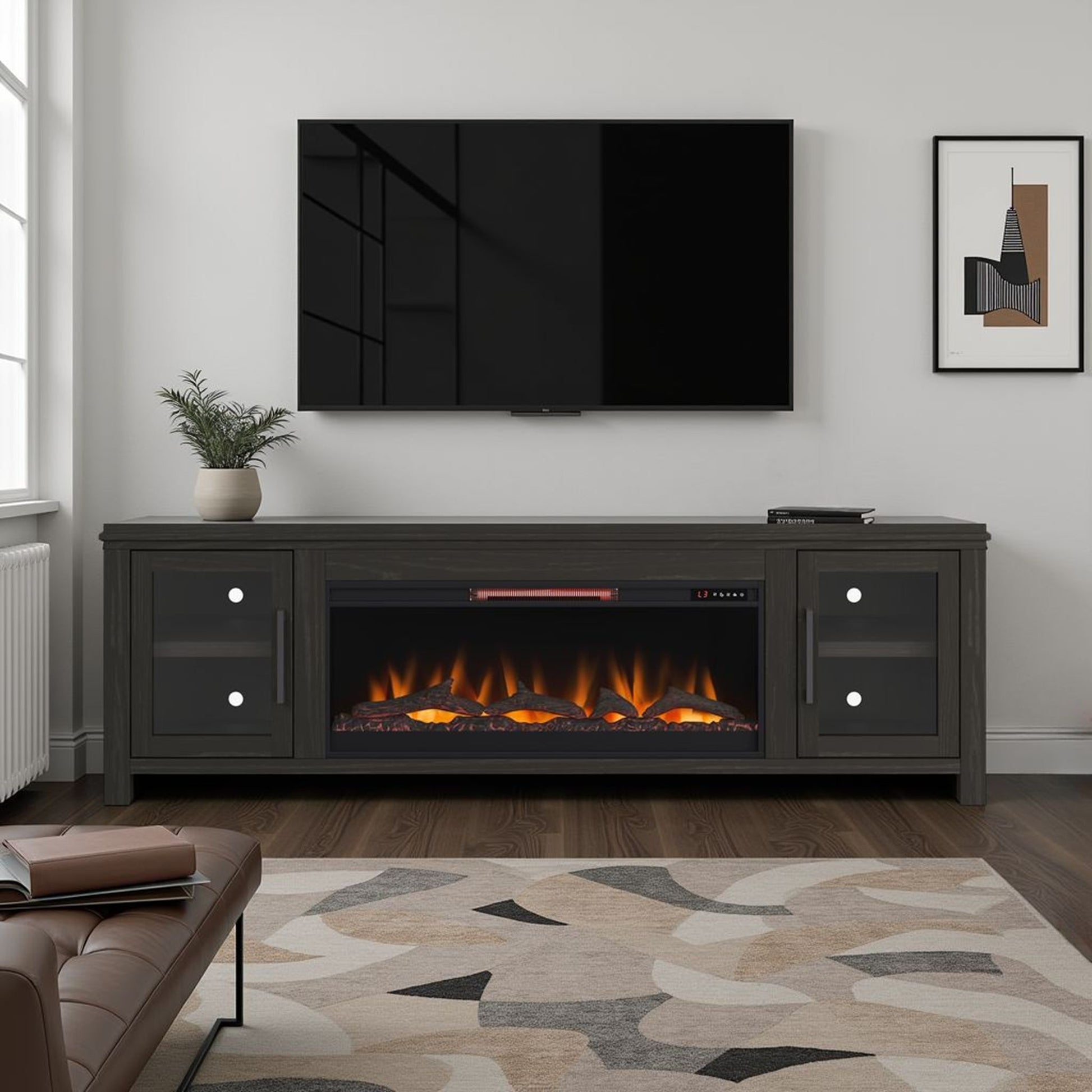 Tybee - Electric Fireplace TV Console For TVs Up To 95" - Clove - Best Buy Furniture