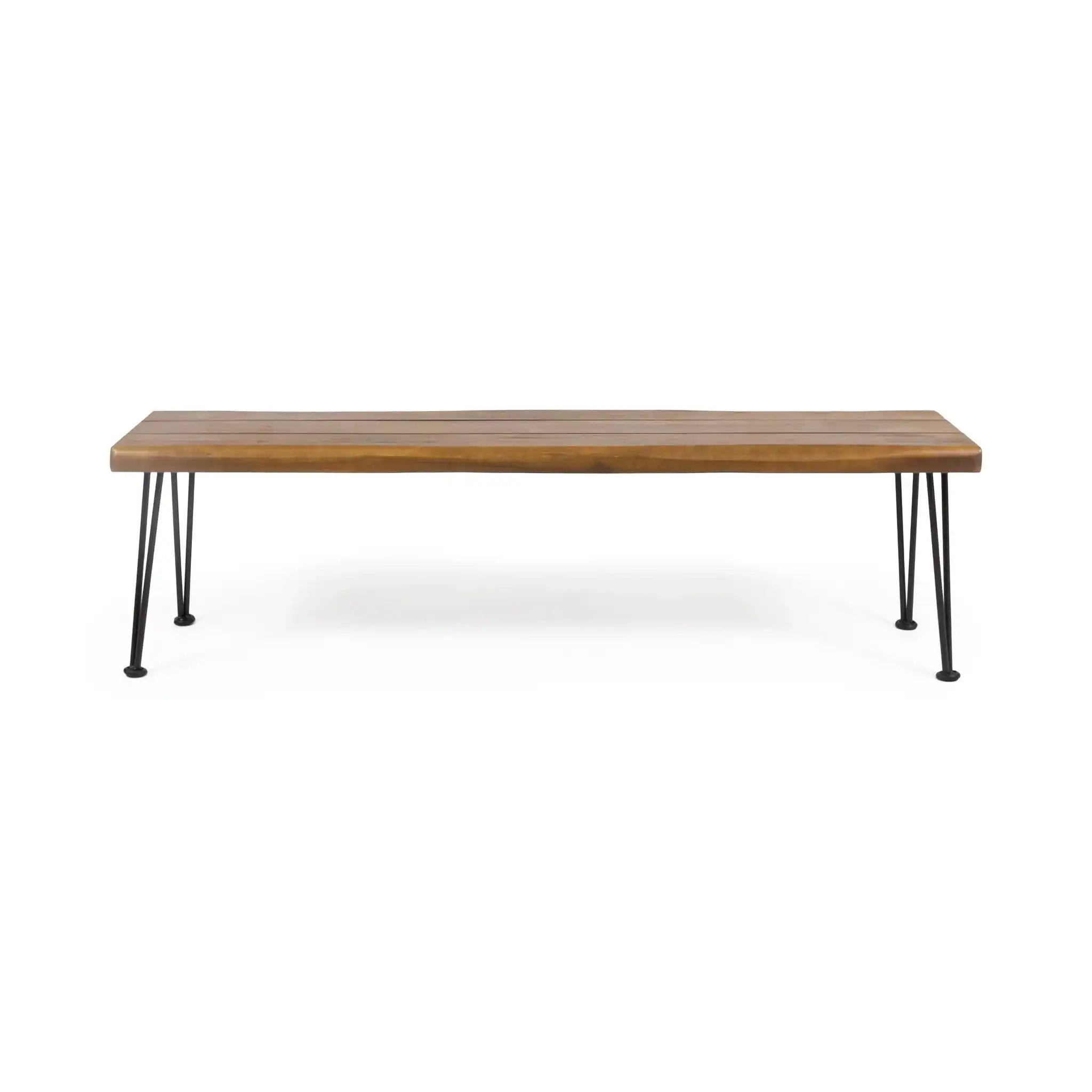 Zion - Industrial Wood And Metal Rectangular Bench With Faux Live Edge Design - Teak