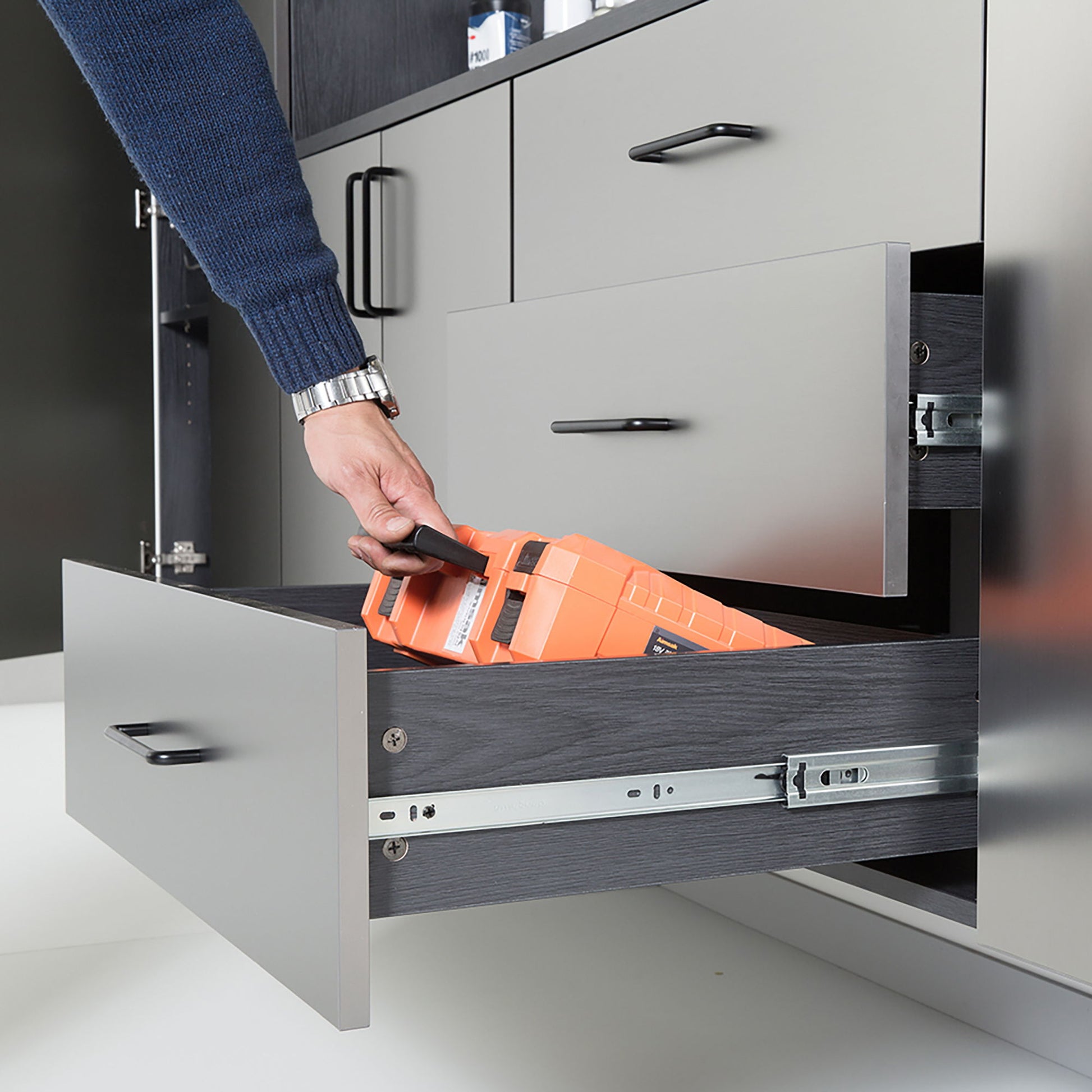 Astro Series - Metal Wall Mounted Base Drawer Storage Cabinet With Soft Closing Features - Metallic Gray - Best Buy Furniture