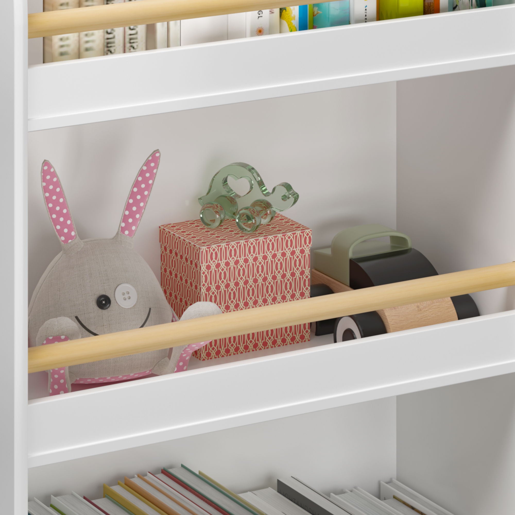 Bookshelf 3 Tier Book Organizer With Toy Storage - White