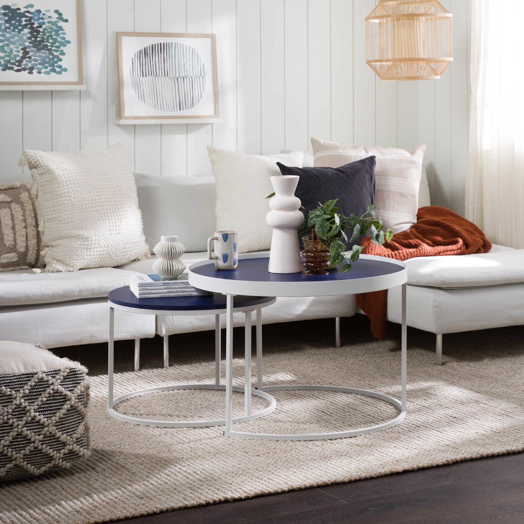 Contemporary Gallery Top Round Nesting Coffee Table Set