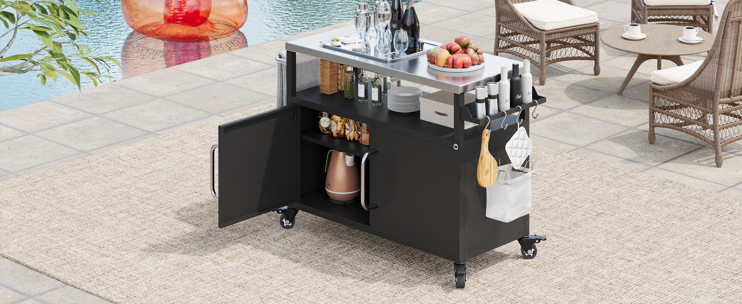K&K 54.5" Outdoor Kitchen Island with Stainless Steel Tabletop