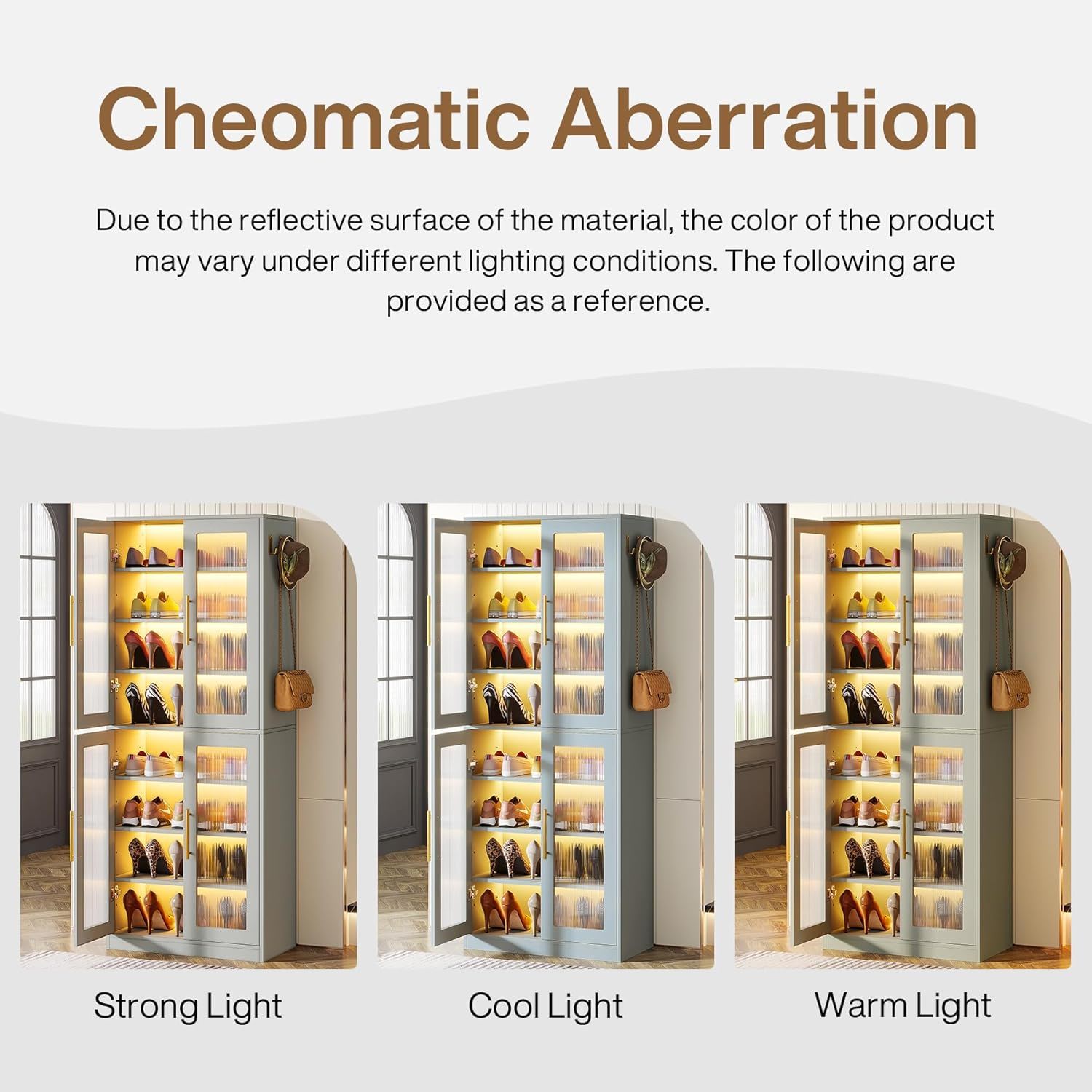 Bookcase With Doors And LED Lighting, 8 Adjustable Shelves Storage Cabinet