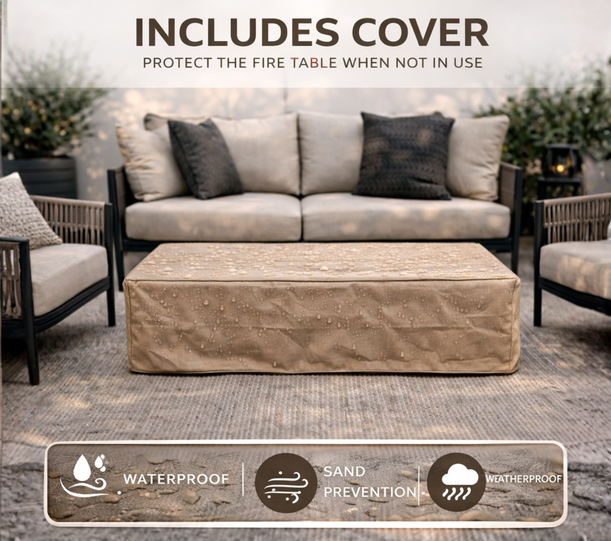 56' Propane Fire Pit Table - Rectangular Outdoor Gas Fire Pit