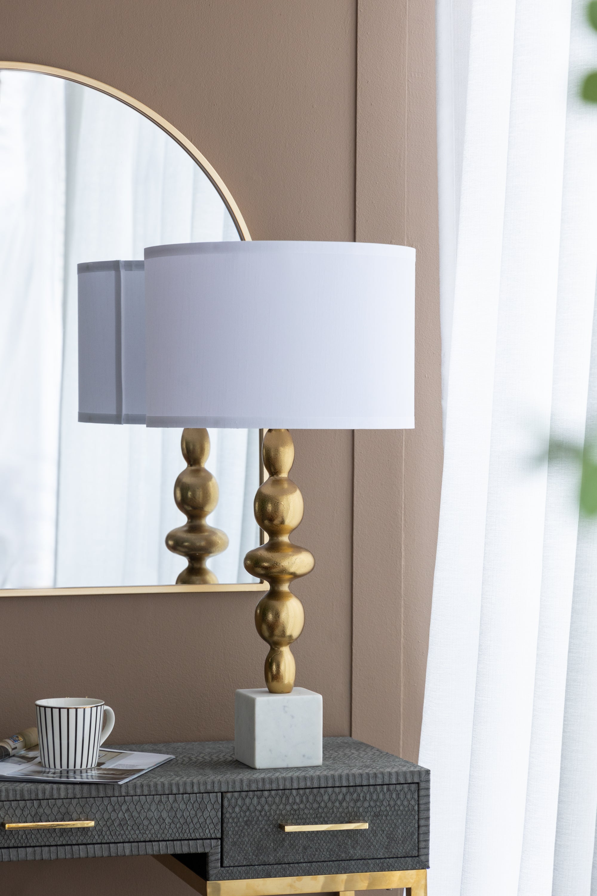 D15x29.5' Gold and White Table Lamp with Round Four Tiered Body