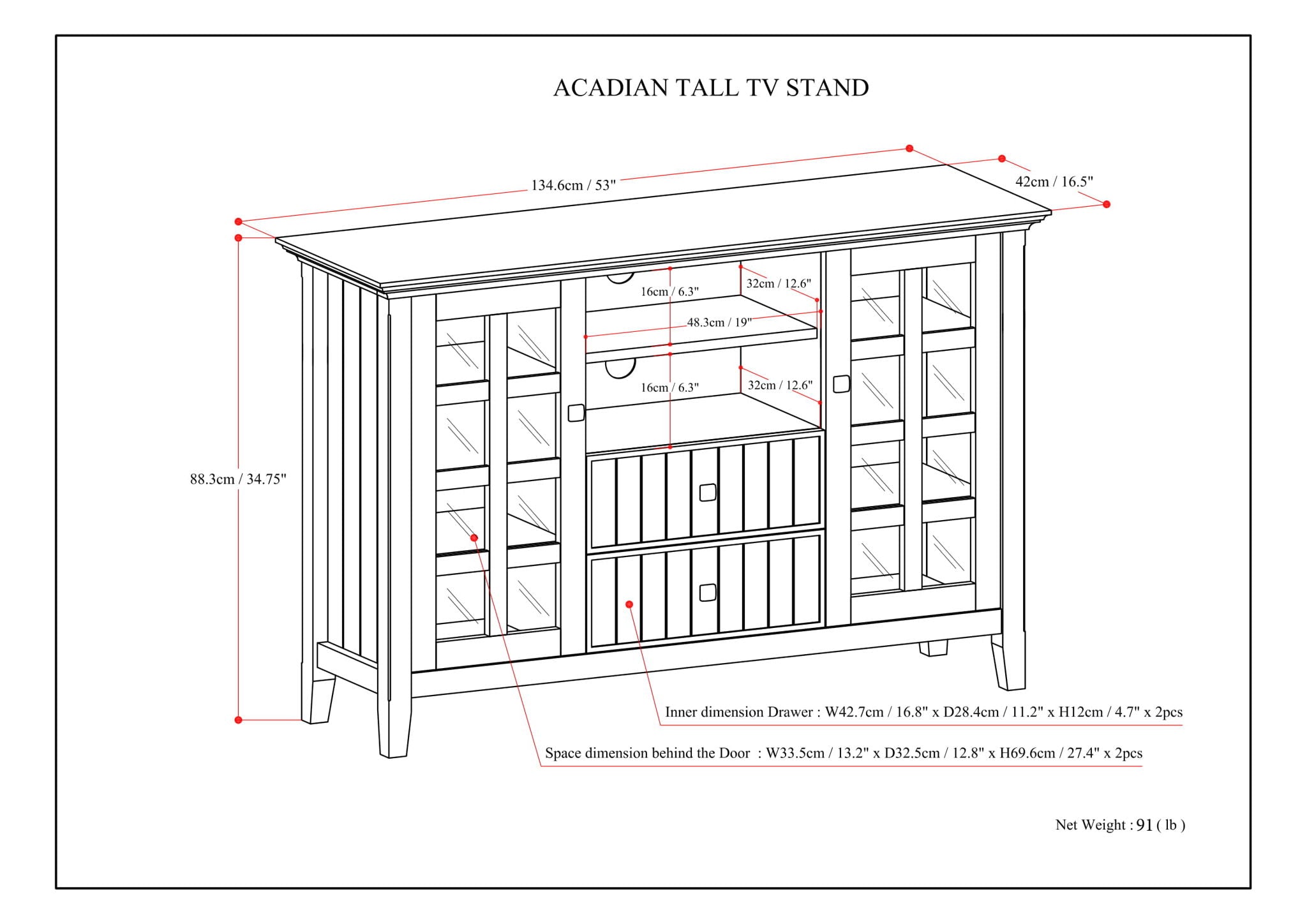 Acadian - Handcrafted Tall TV Media Stand