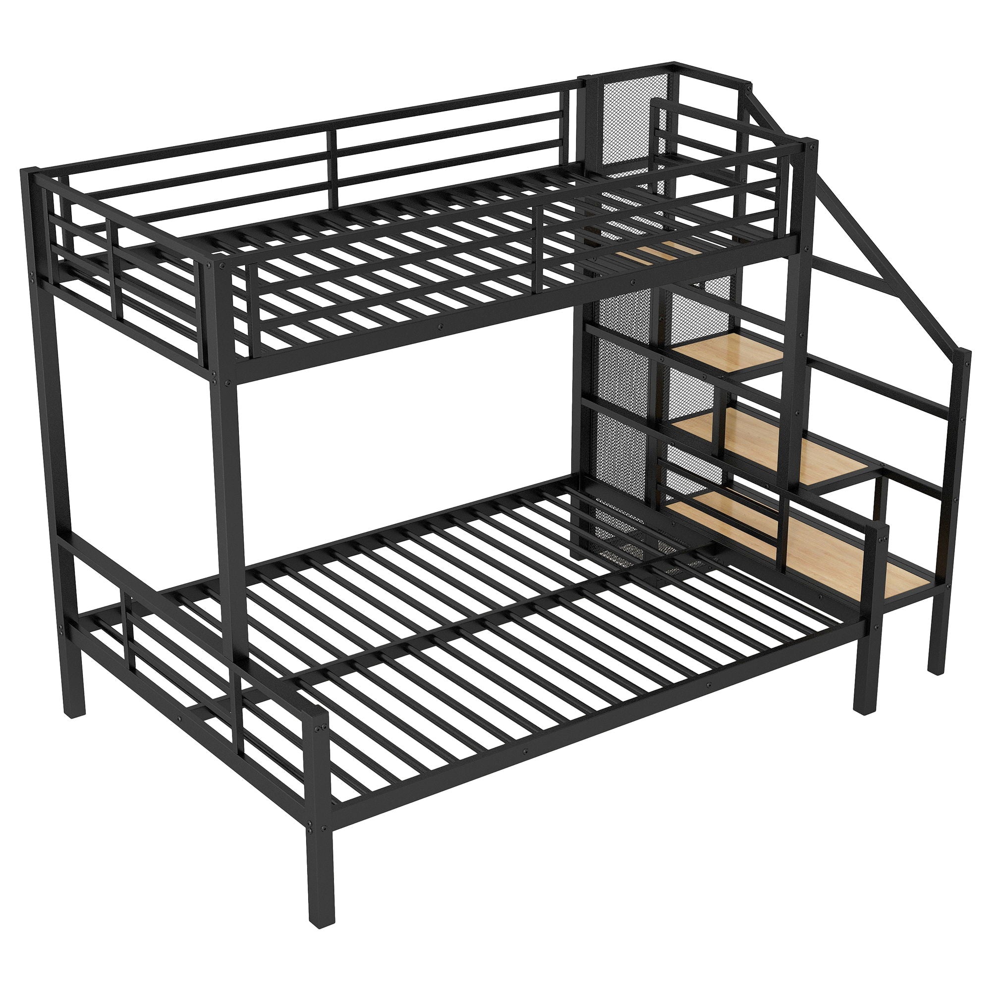 Metal Bunk Bed With Storage Staircase And Open Wardrobe