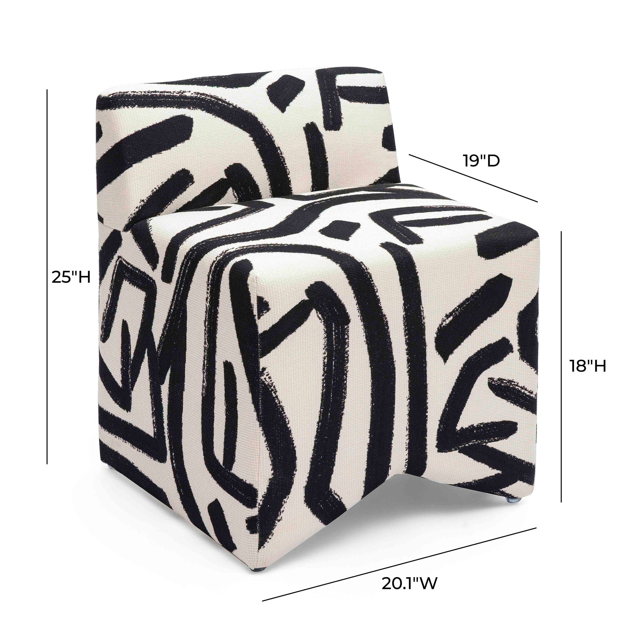 Pippa - Brushstroke Print Stool - Black / White