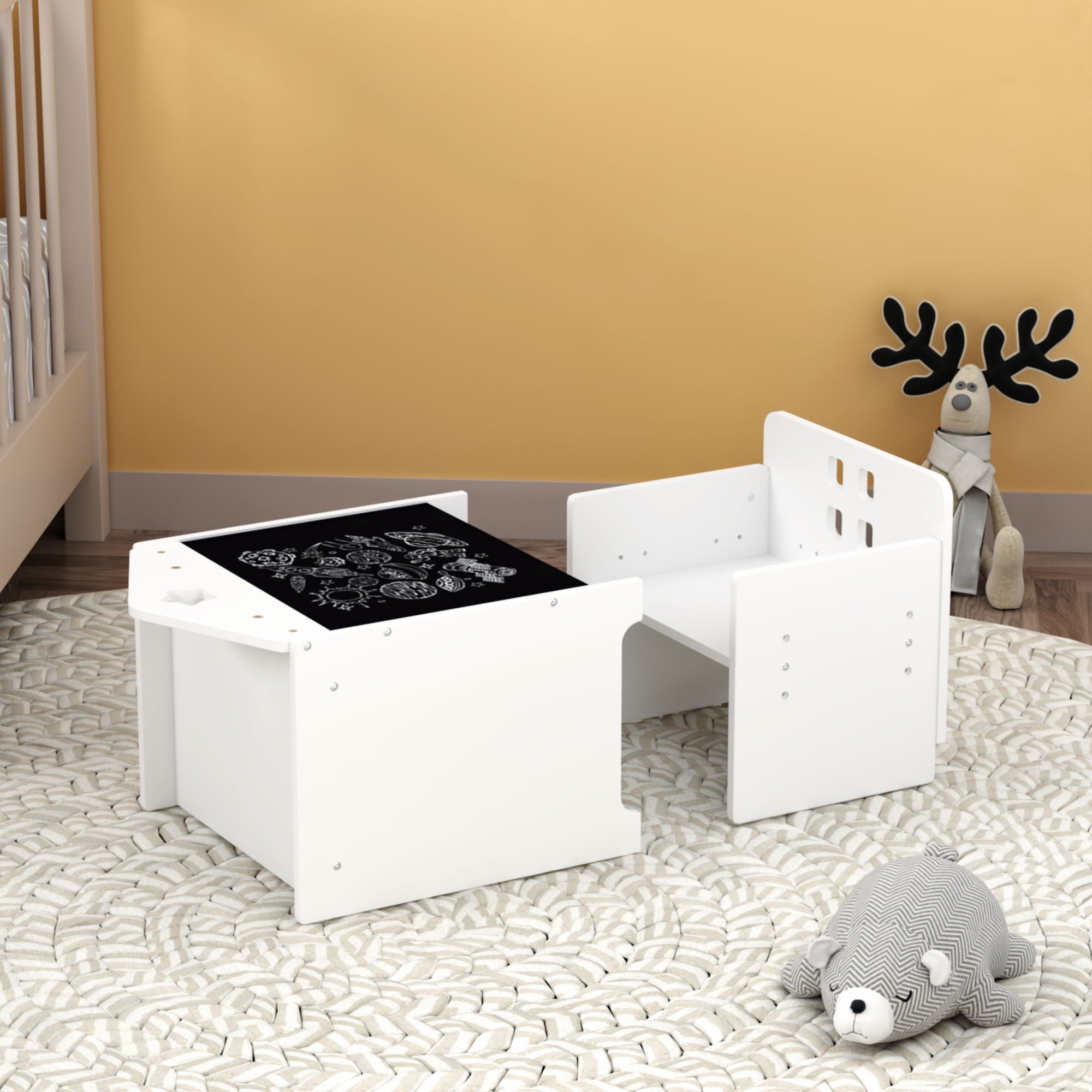 Montessori Weaning Table And Chair Set, Toddler Table With Adjustable Height - White