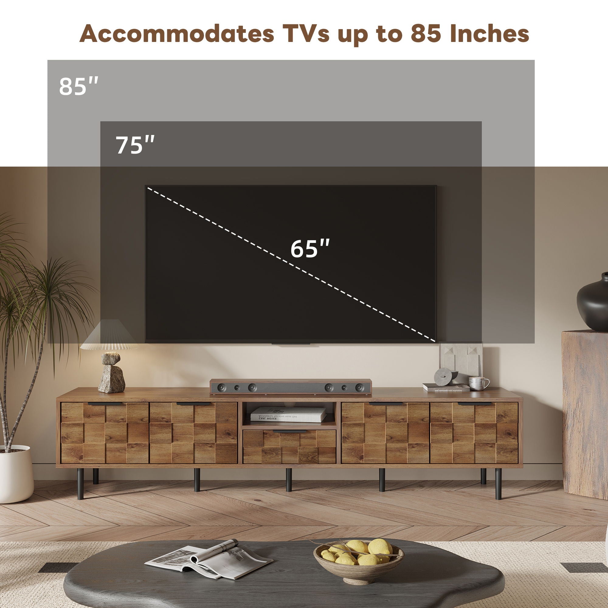 TV Stand, L Shaped Handle Entertainment Console With Storage - Natural