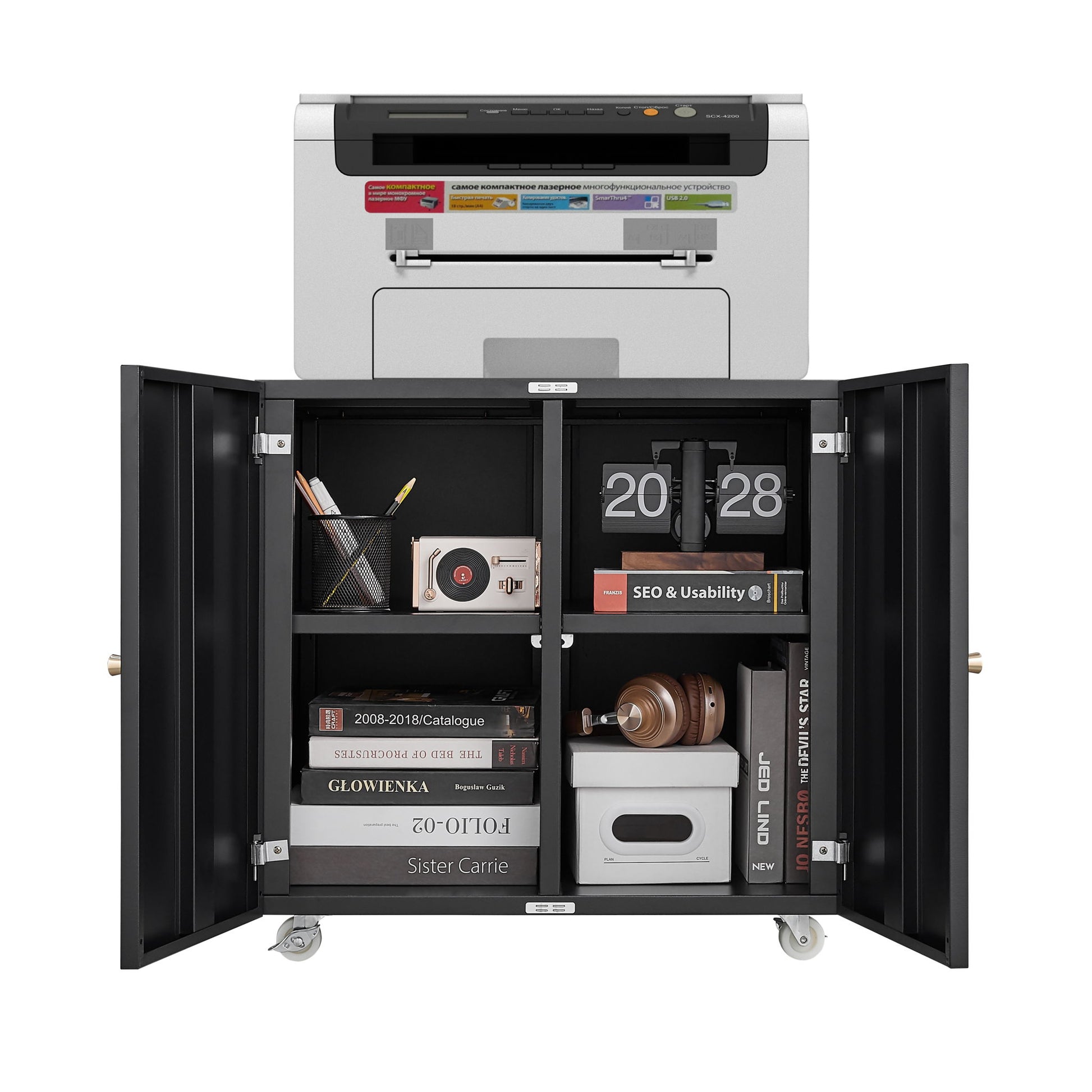 Office Furniture Copier Cabinet 2 Door Steel Copier Stand Mobile Pedestal File Printer Stand - Best Buy Furniture