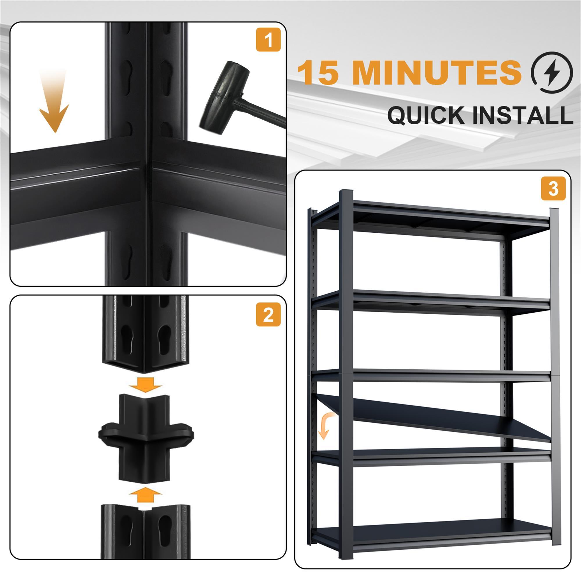 Tall Metal Shelves With Removable Dividers Are High Capacity And Load Bearing For Garages, Kitchens And Offices