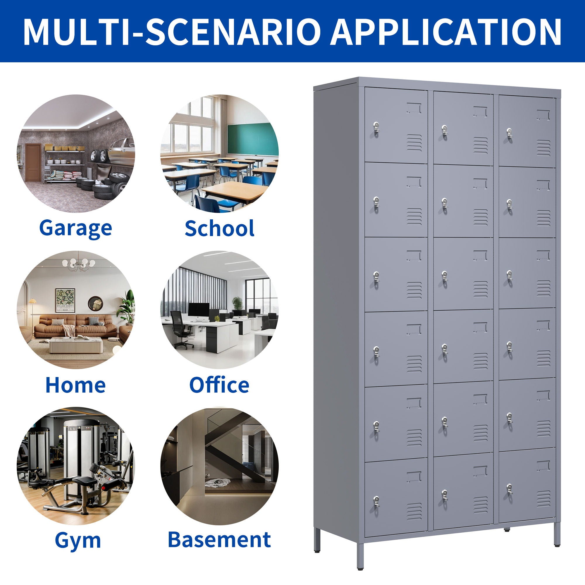 Lockers 18 Door With Lock For Employees, Storage Cabinet For Home Gym Office School Garage - Gray