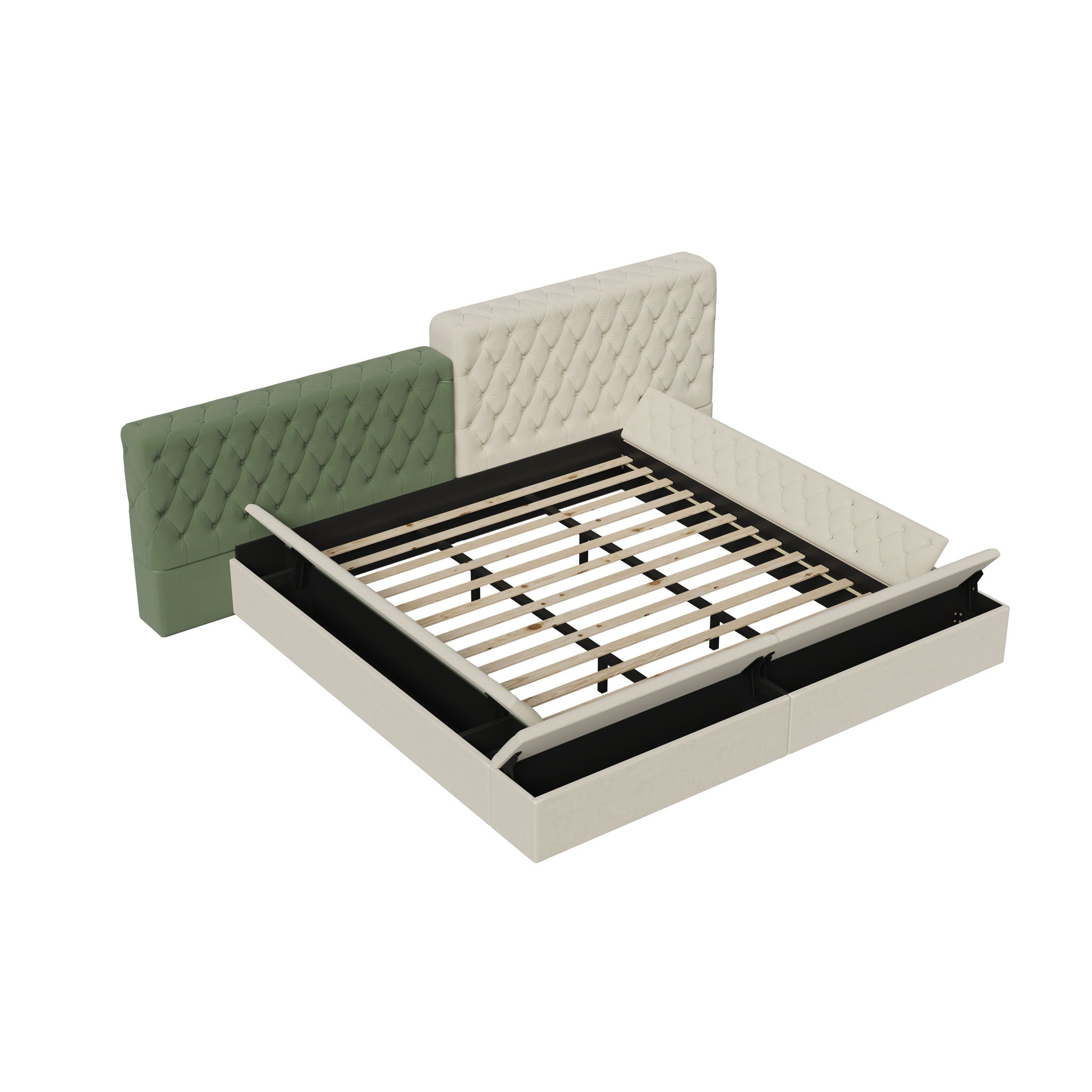 Modern Upholstered Platform Bed With Storage Space, Sturdy And Stable Solid Wood Frame