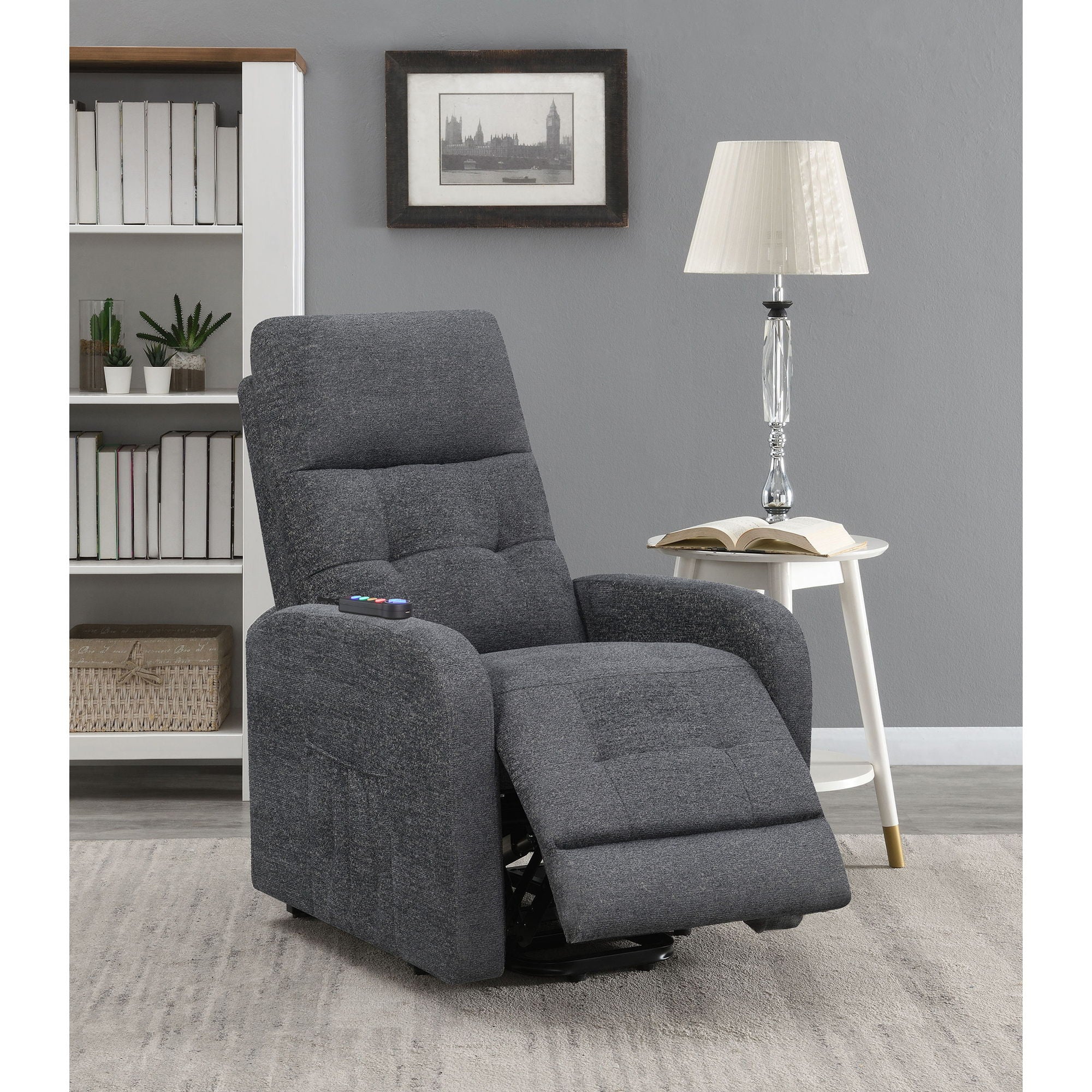 Lyle - Upholstered Power Massage Chair With Heat And Remote Control - Charcoal