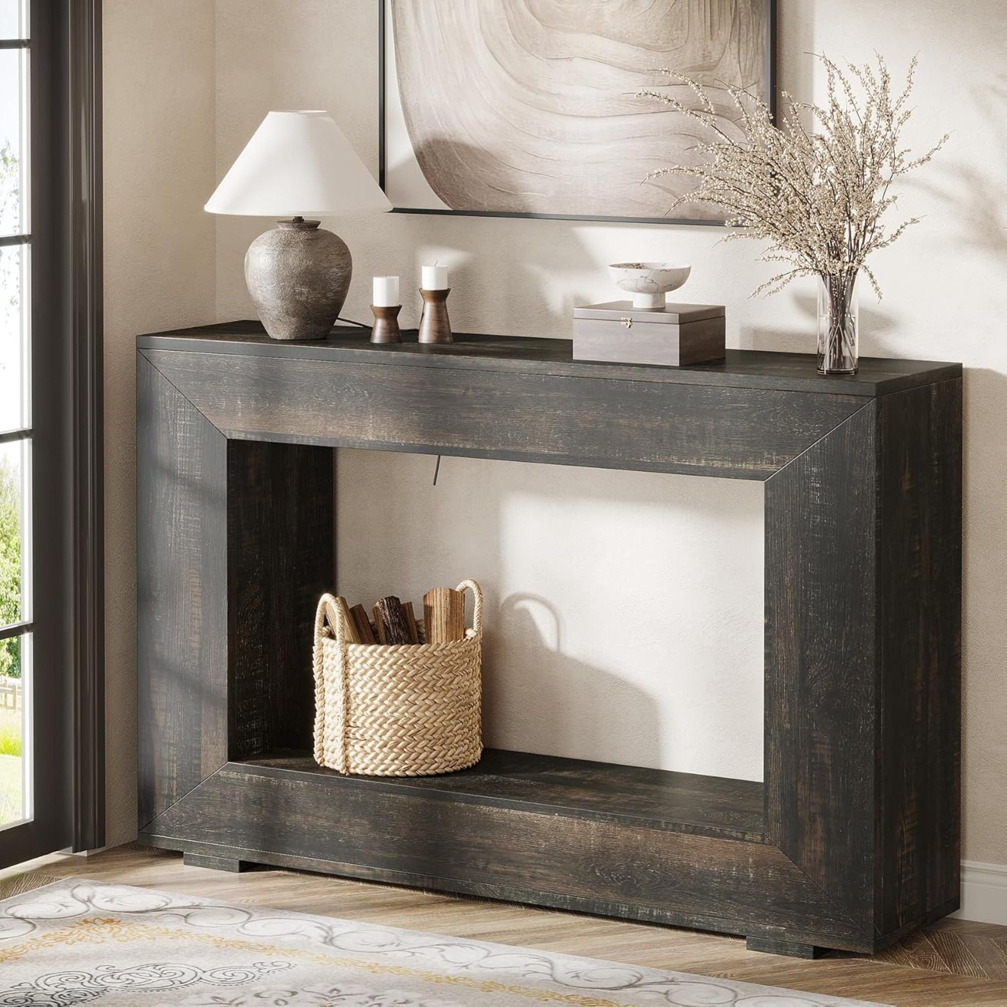 Narrow Entryway Storage Console Table With Open Shelf
