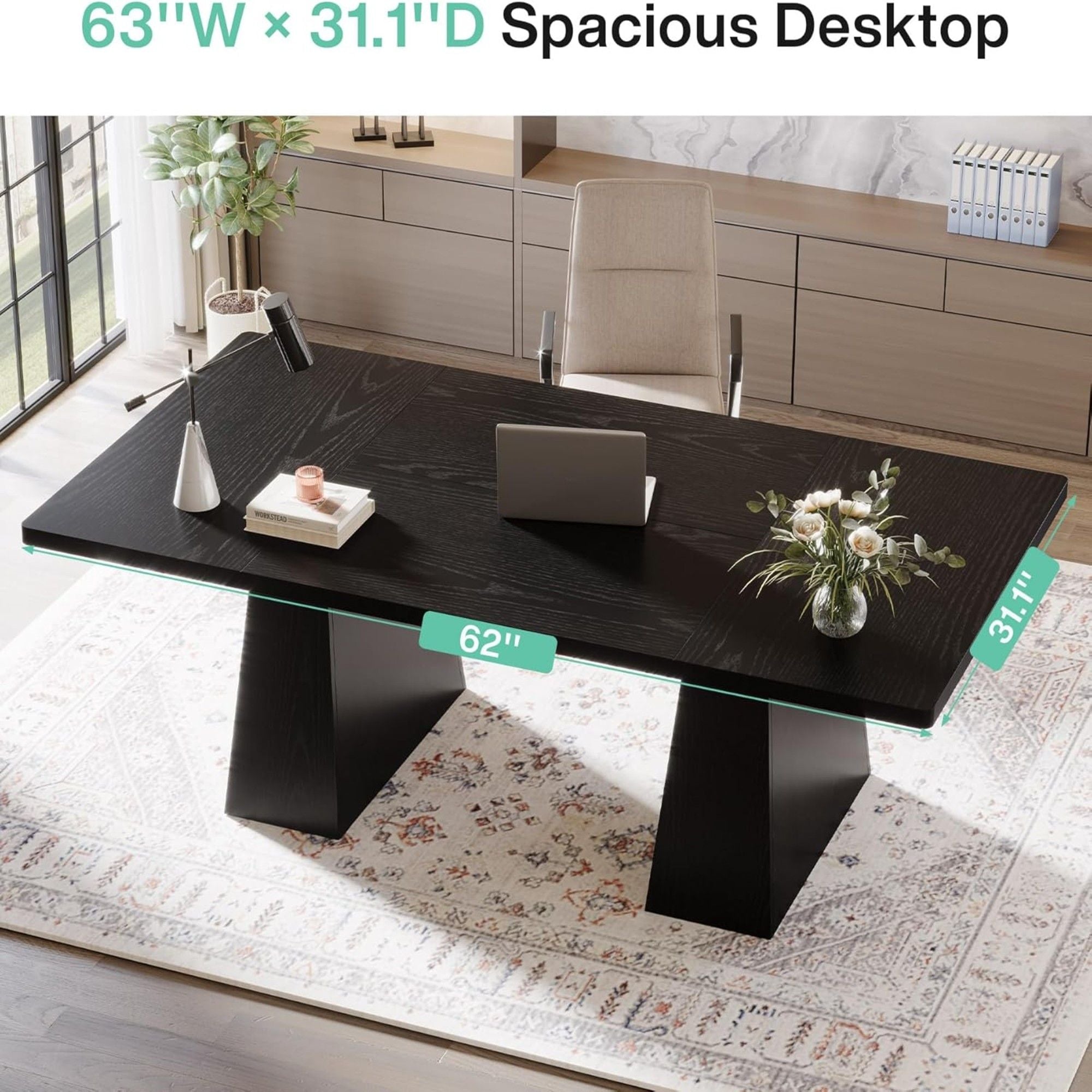 Executive Desk, Workstation With Double Pedestal For Home Office