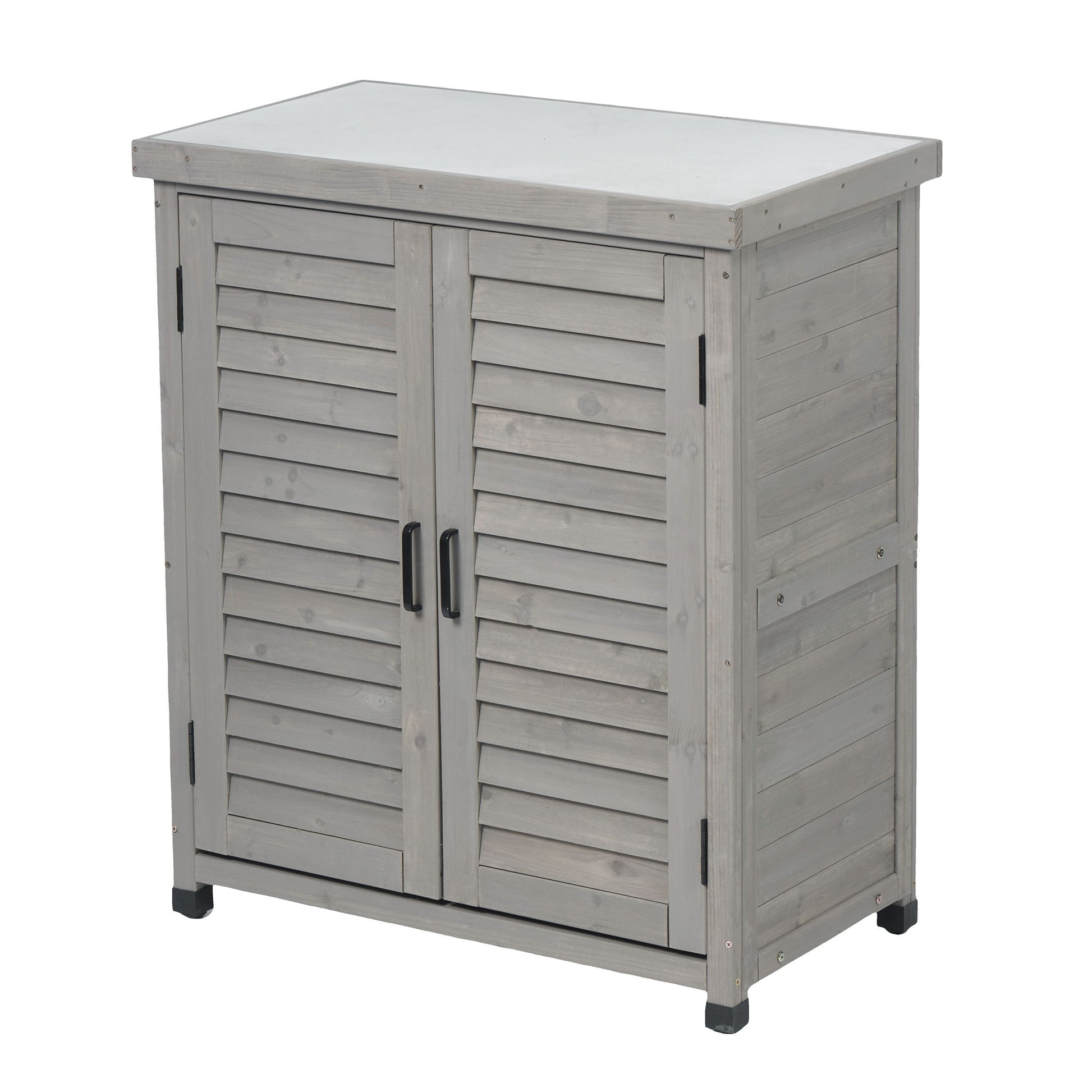 Potting Bench With Storage Cabinet And Metal Table Top For Outdoor - Best Buy Furniture