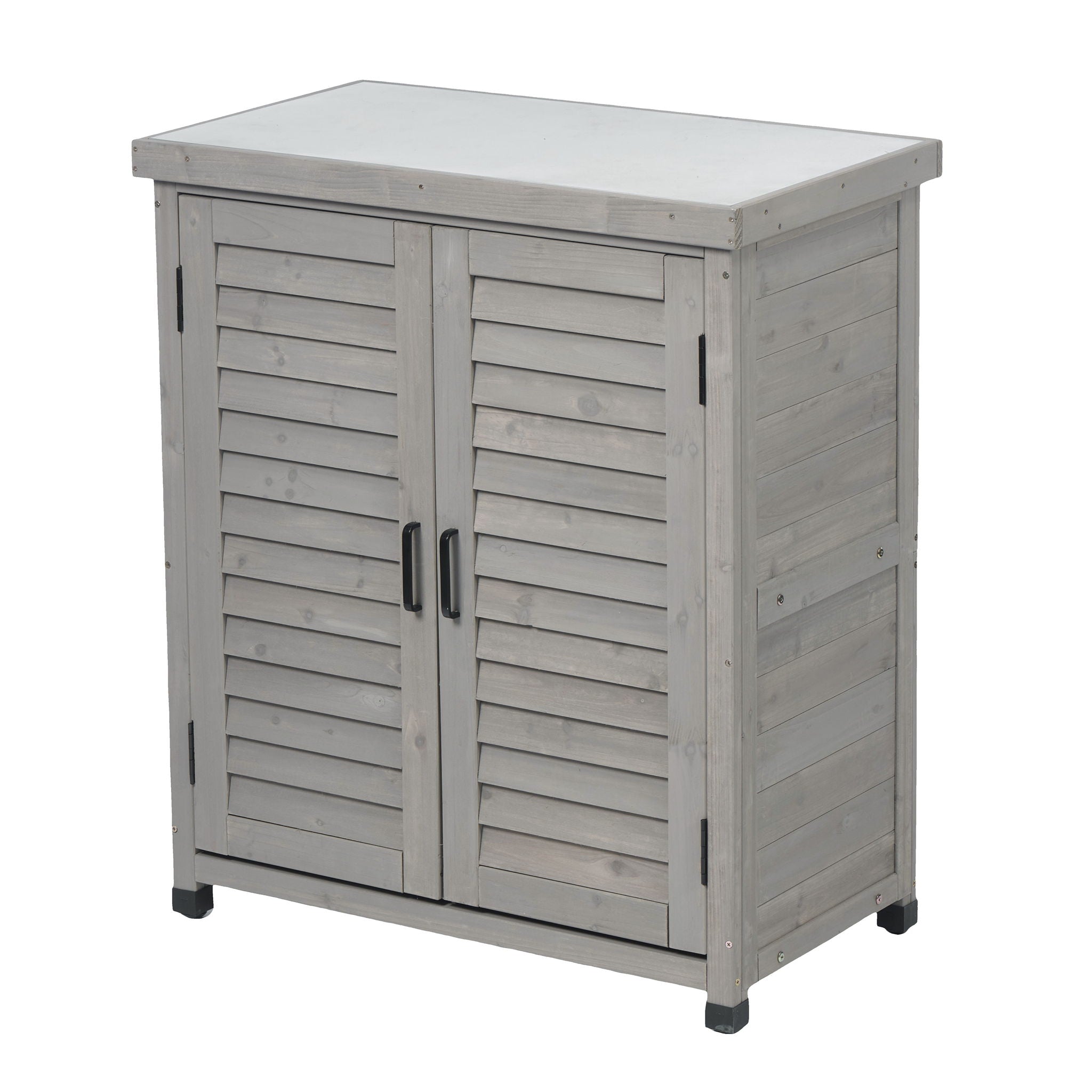 Potting Bench With Storage Cabinet And Metal Table Top For Outdoor - Best Buy Furniture