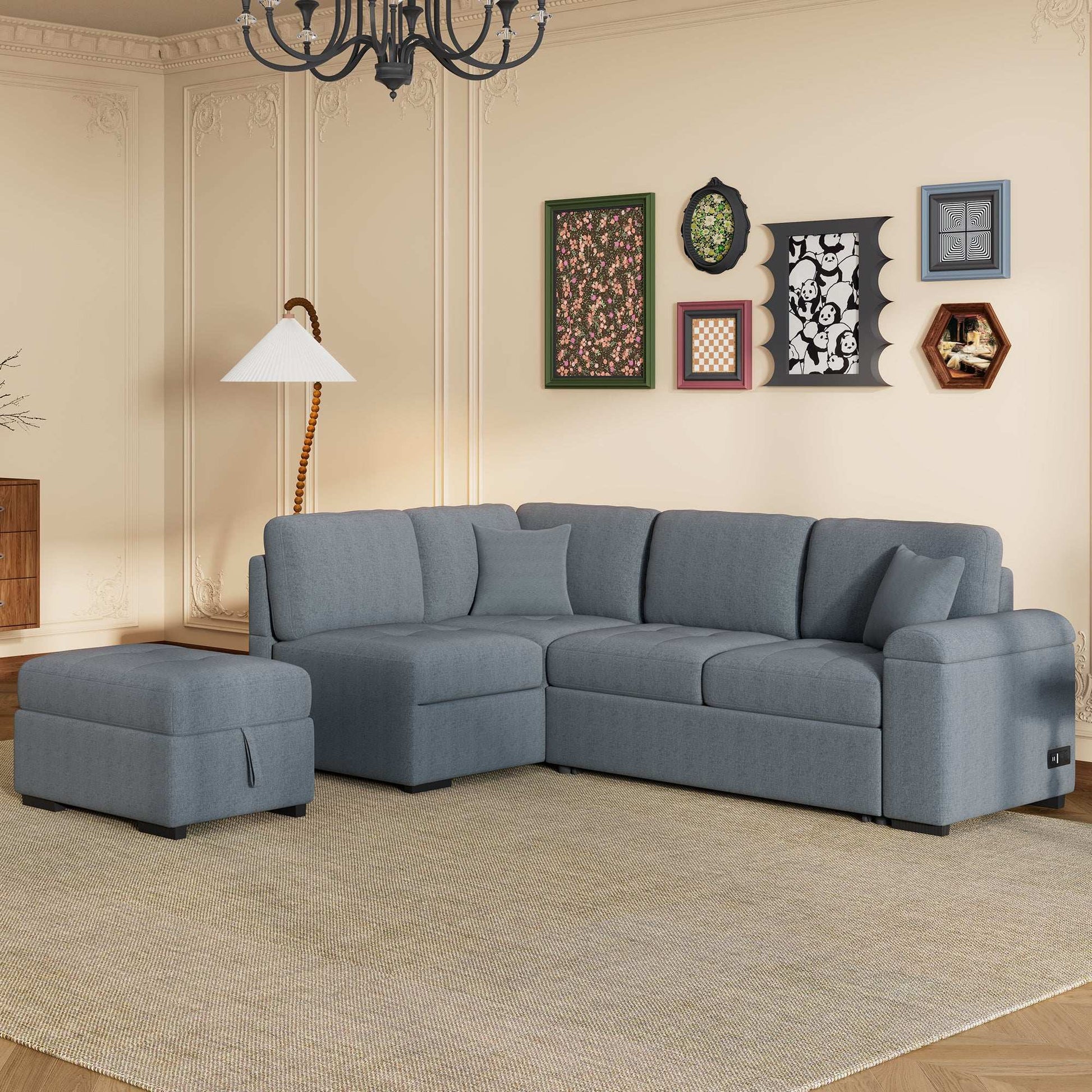 Sleeper Sectional Sofa, L-Shape Corner Couch Sofa-Bed with Storage Ottoman - Best Buy Furniture