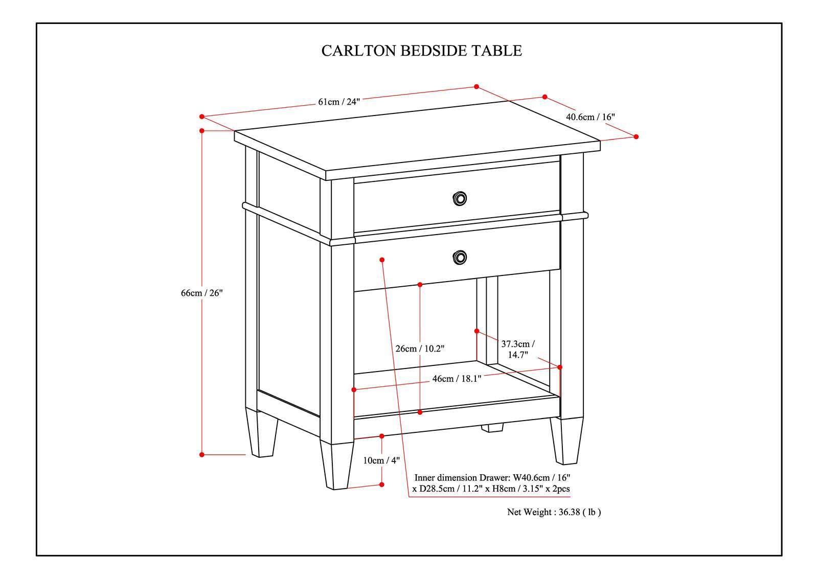 Carlton - Bedside Table, Handcrafted