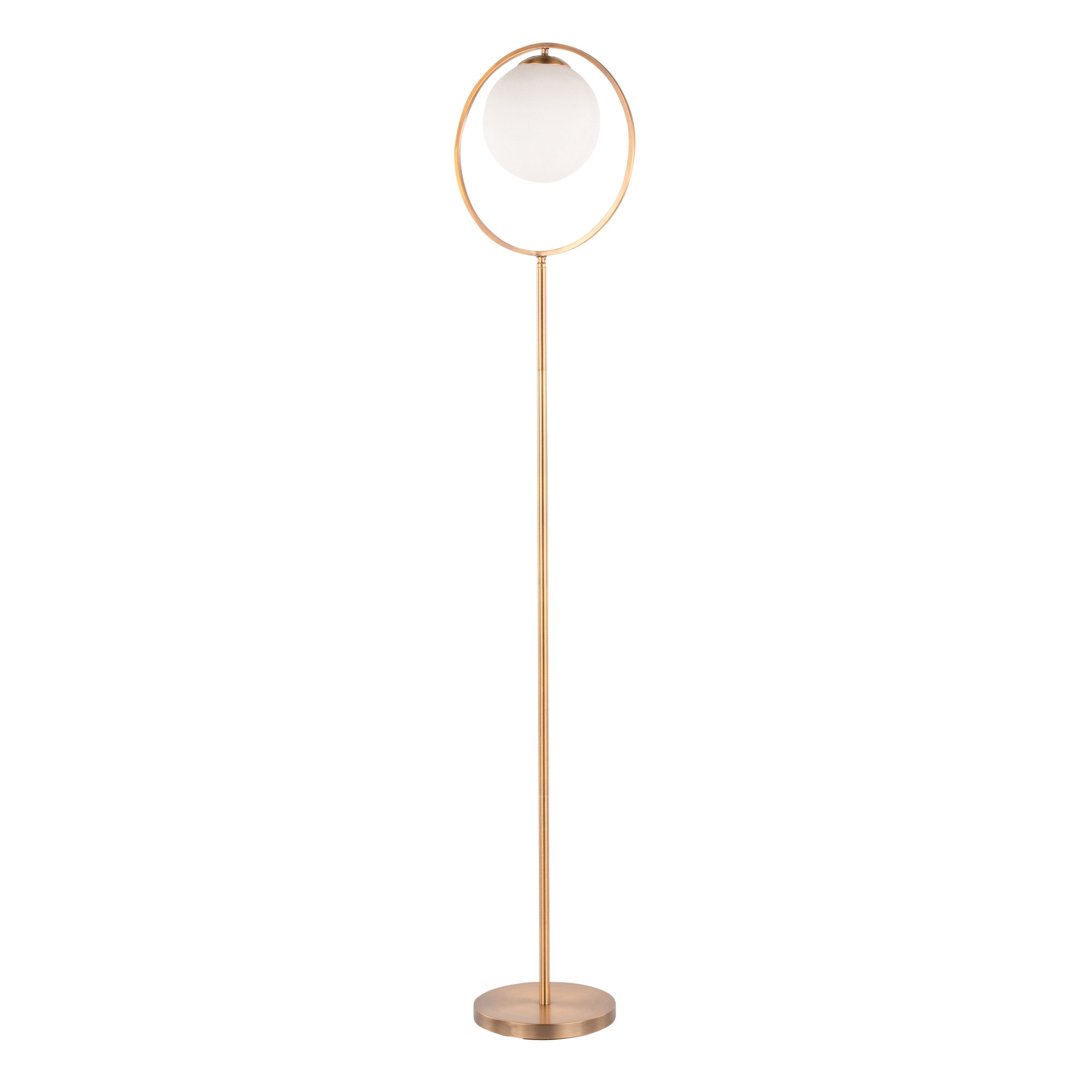 Moon Contemporary Floor Lamp in Gold Metal and Frosted Glass